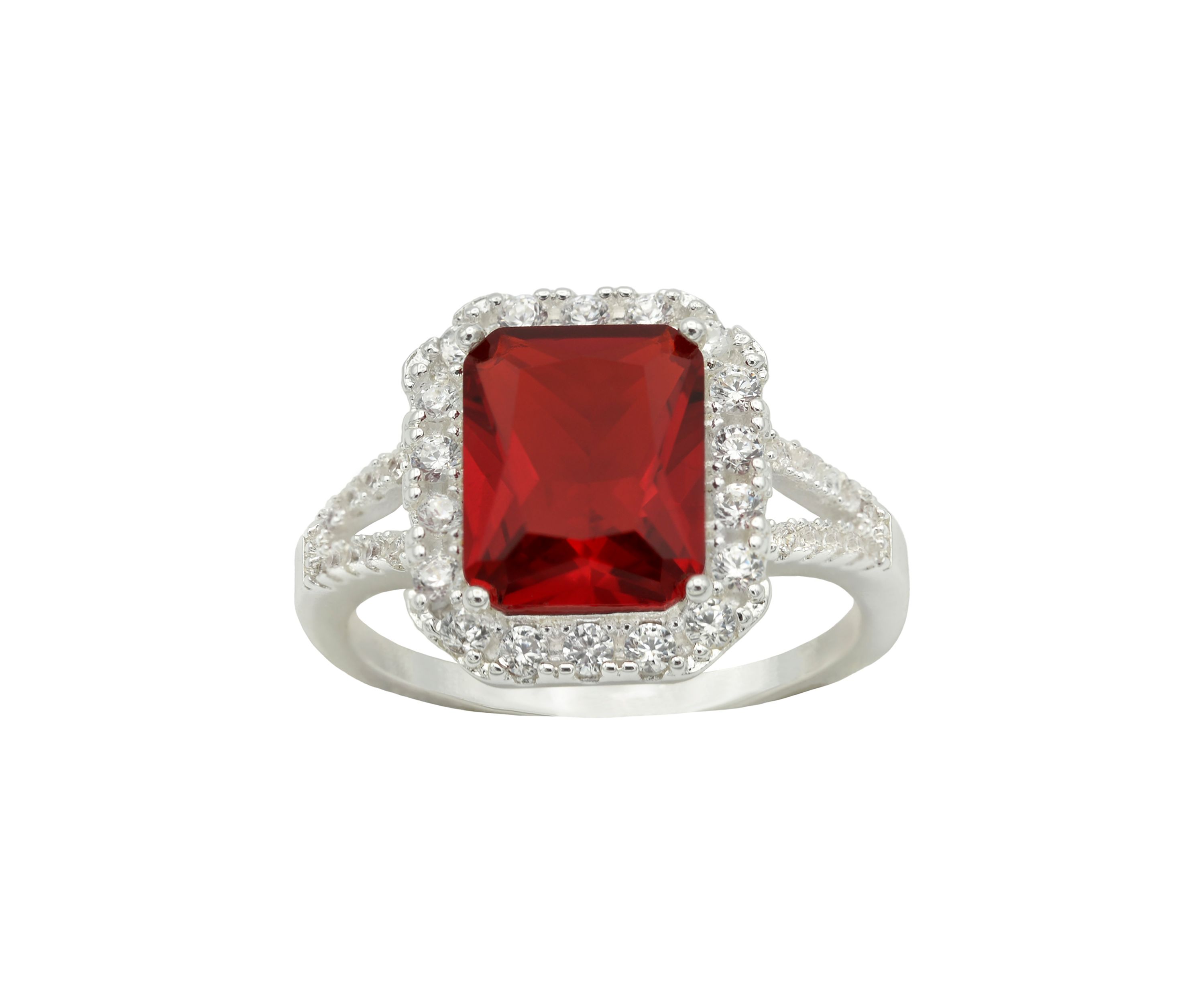 Silver Tone Siam Stone Halo Open Band Ring