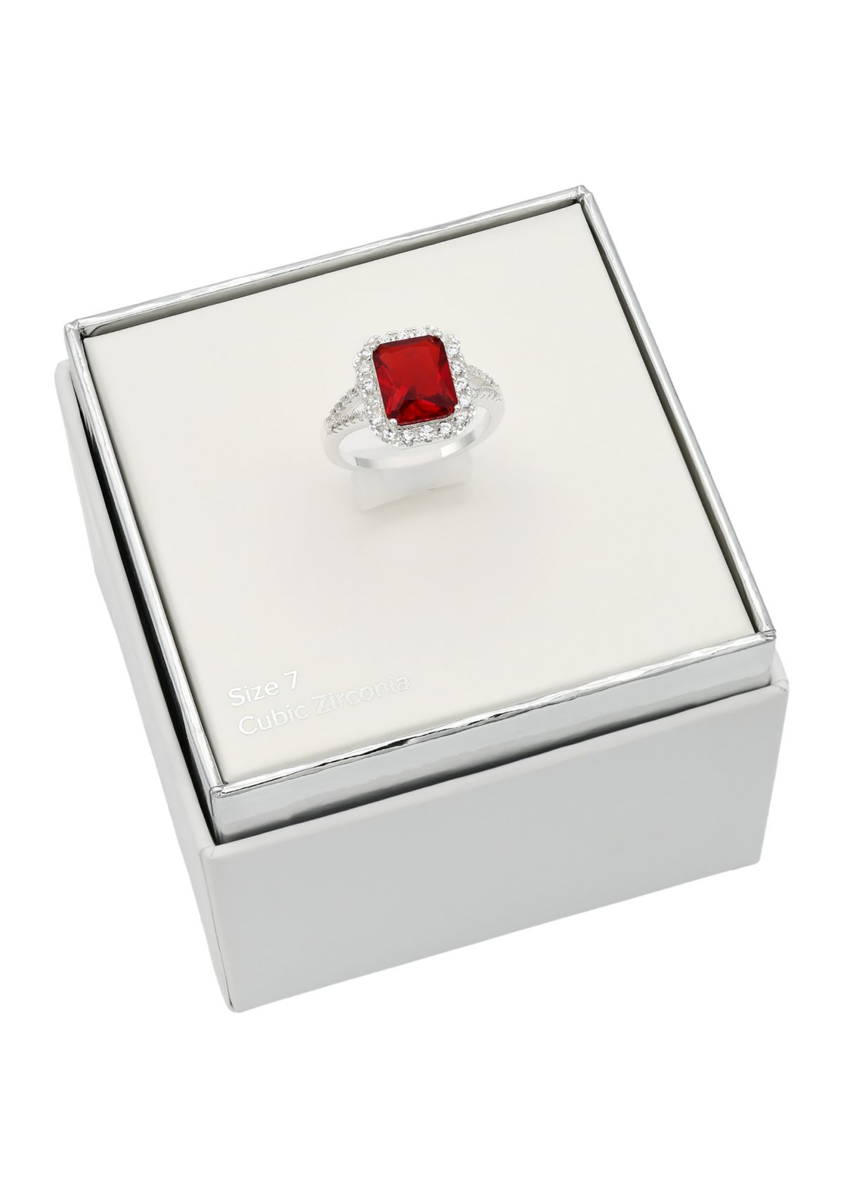 Silver Tone Siam Stone Halo Open Band Ring