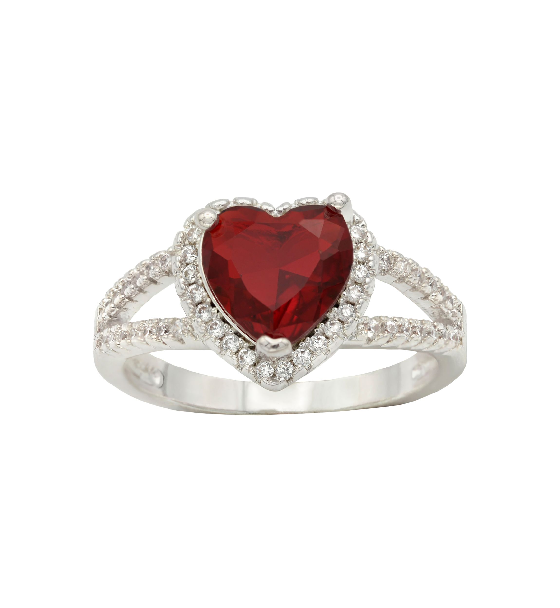 Silver Tone Halo Pavé Heart Ring