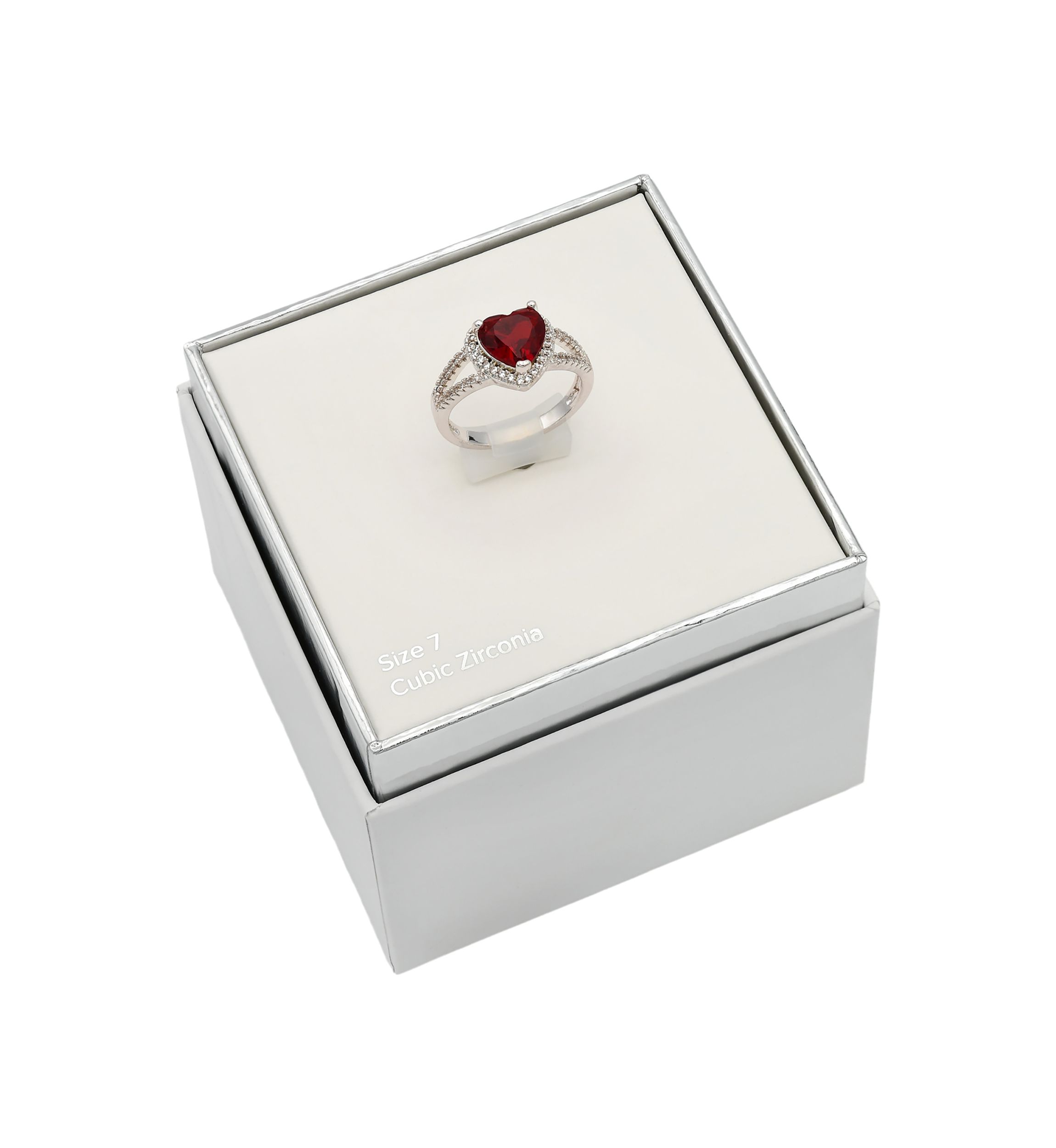 Silver Tone Halo Pavé Heart Ring