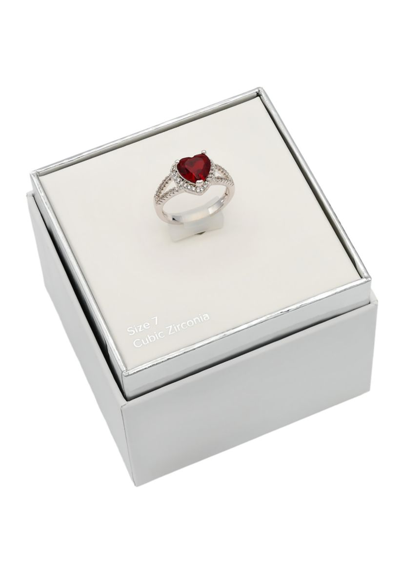 Silver Tone Halo Pavé Heart Ring
