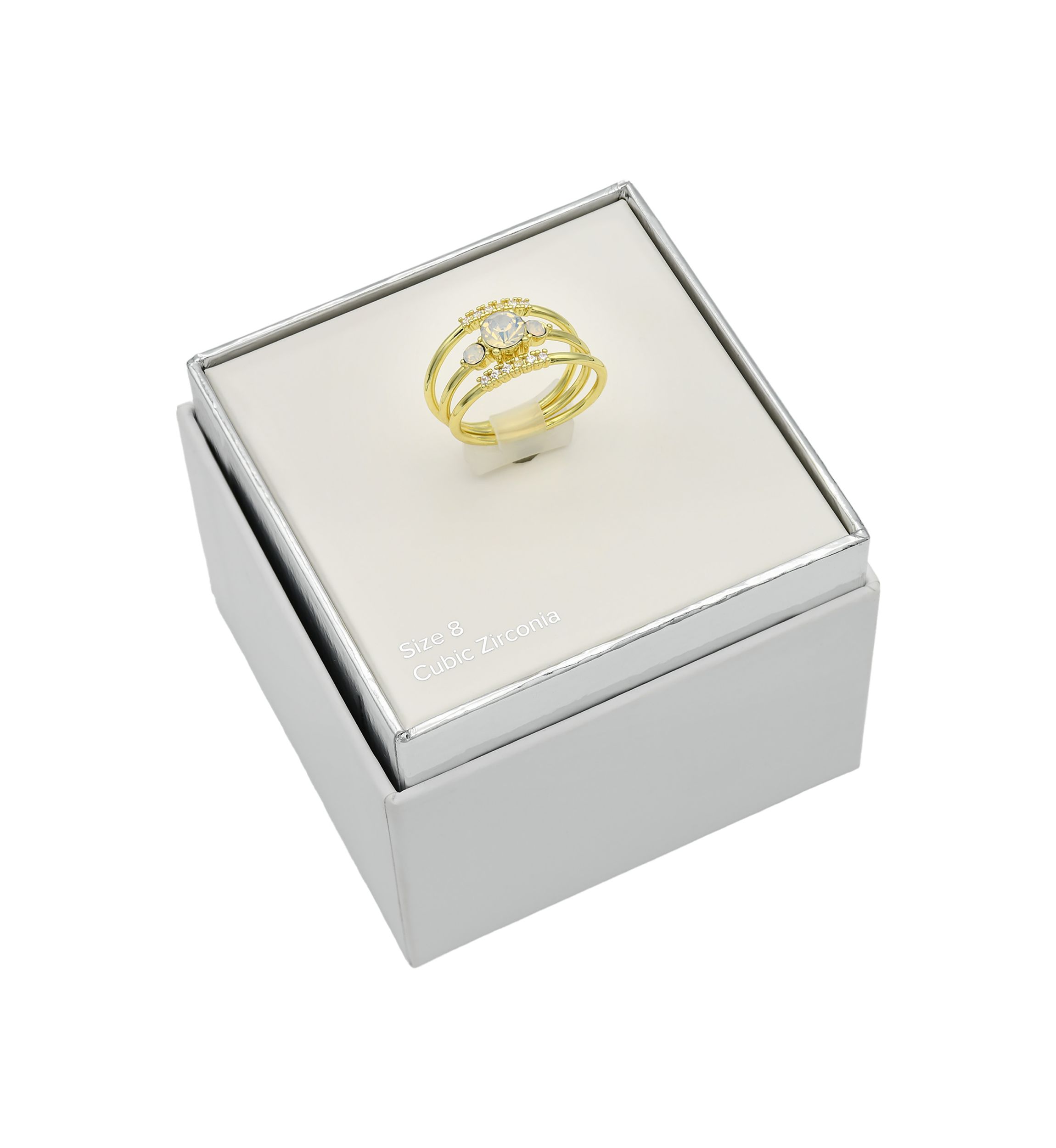 Gold Tone Opal Three Stone Band Ring Set