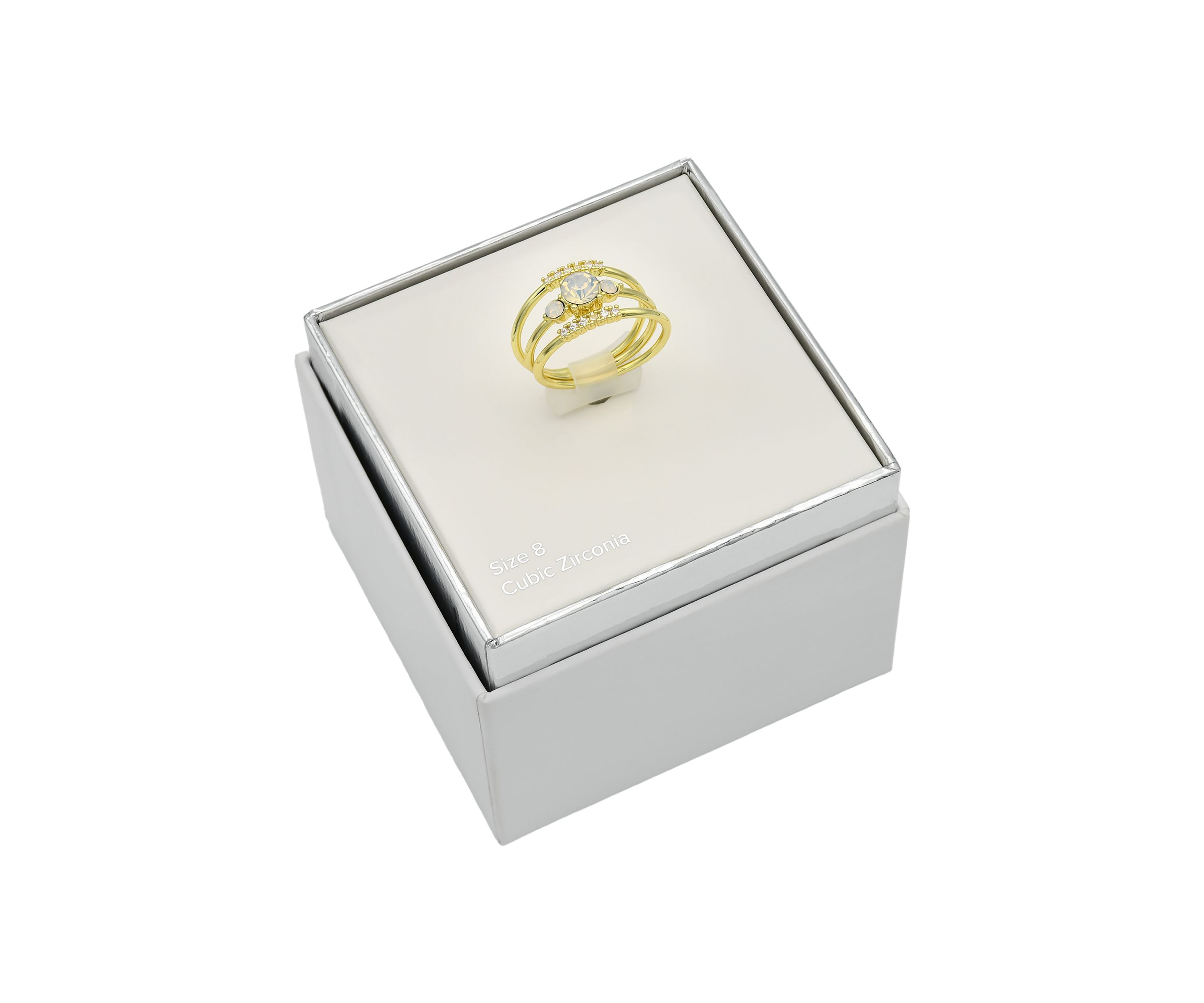 Gold Tone Opal Three Stone Band Ring Set