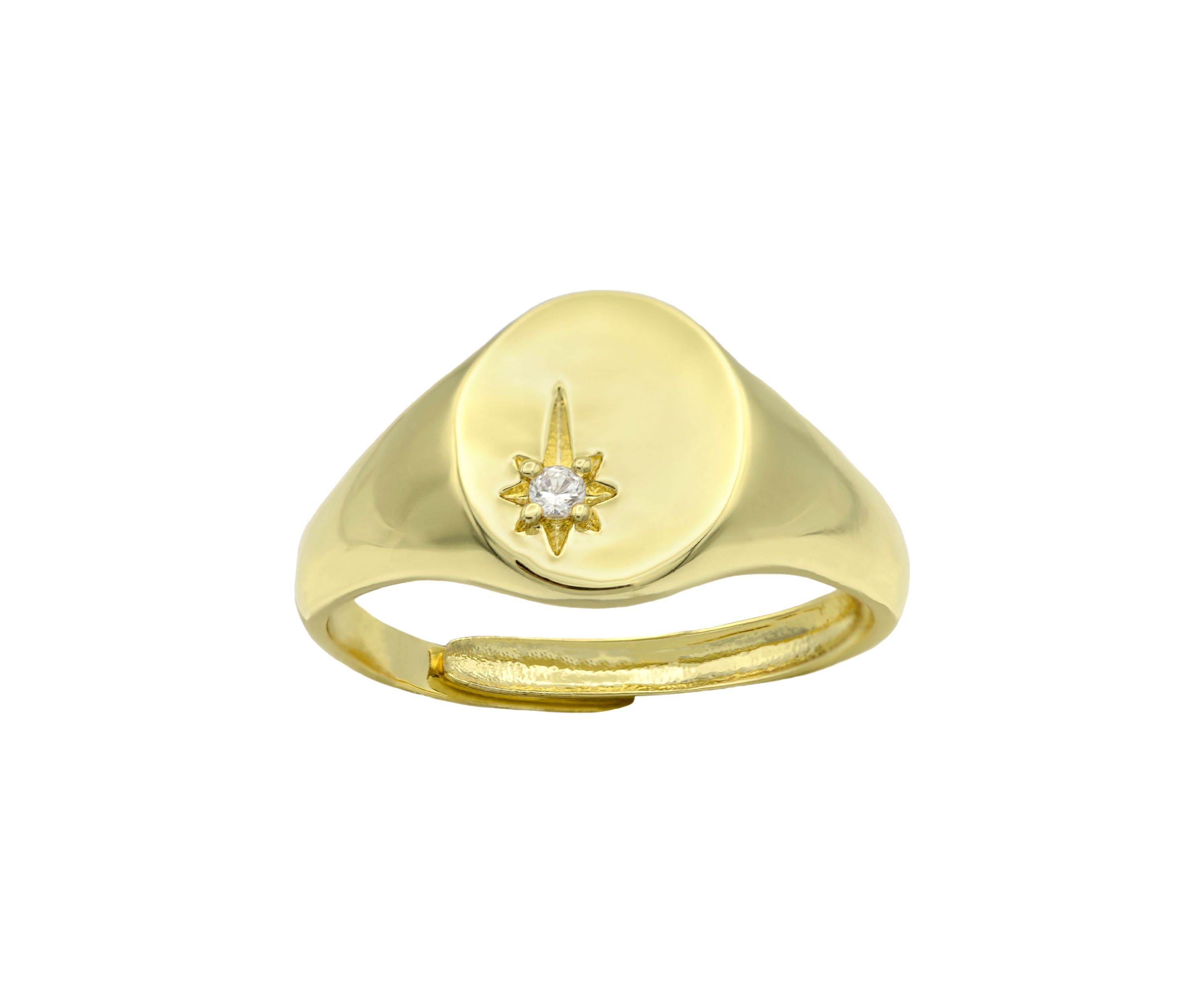 Gold Tone Star Signet Adjustable Ring