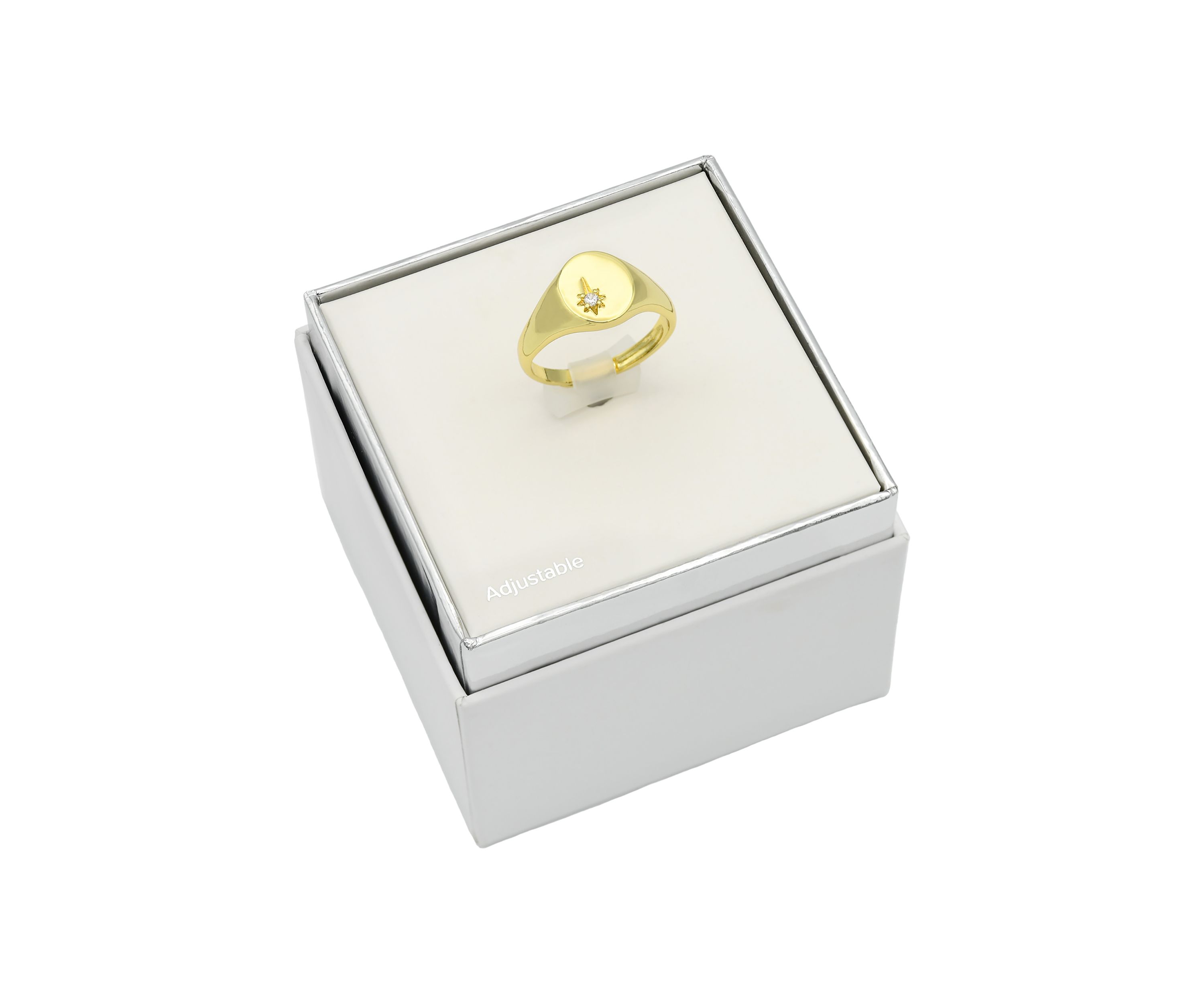 Gold Tone Star Signet Adjustable Ring