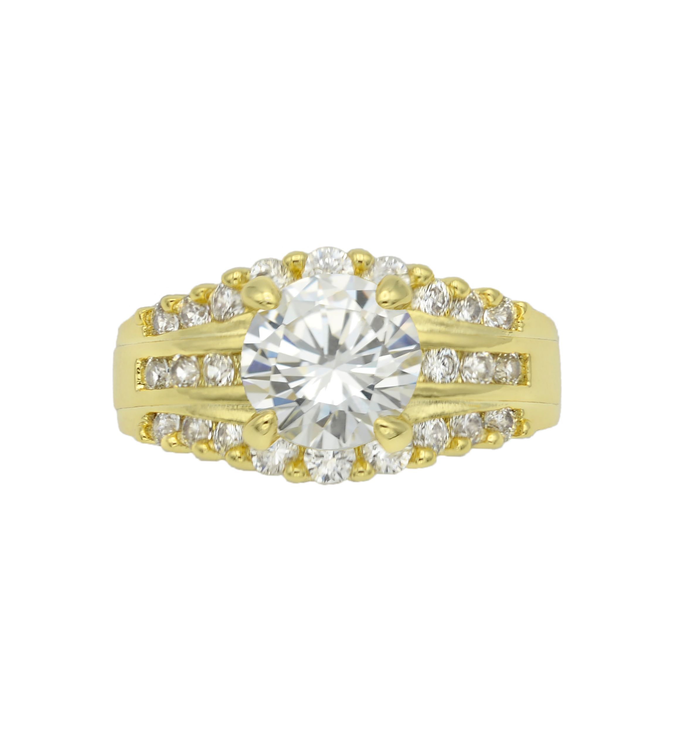 Gold Tone Cubic Zirconia Round Stone Wedding Set Ring