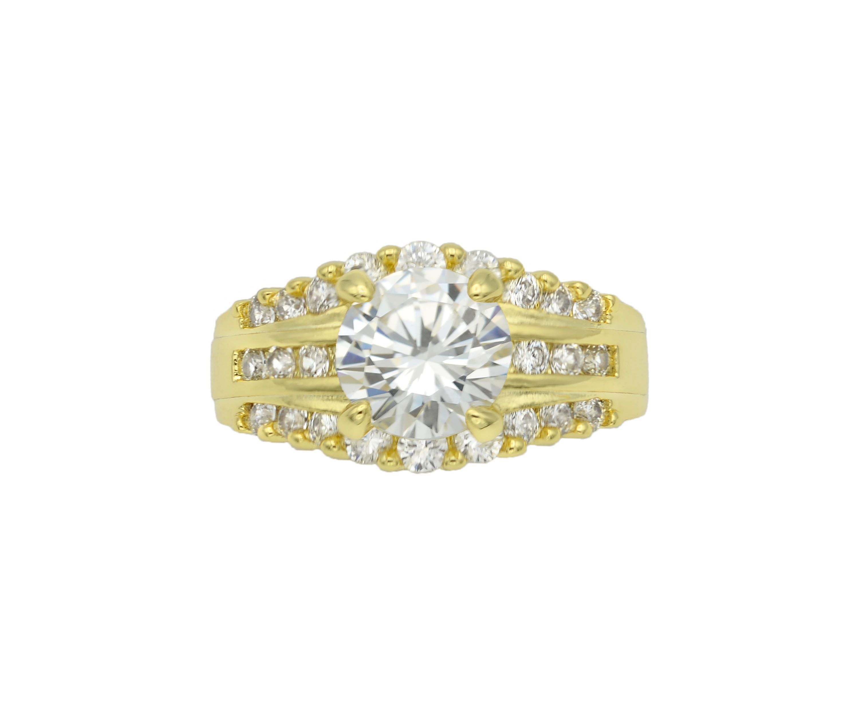 Gold Tone Cubic Zirconia Round Stone Wedding Set Ring