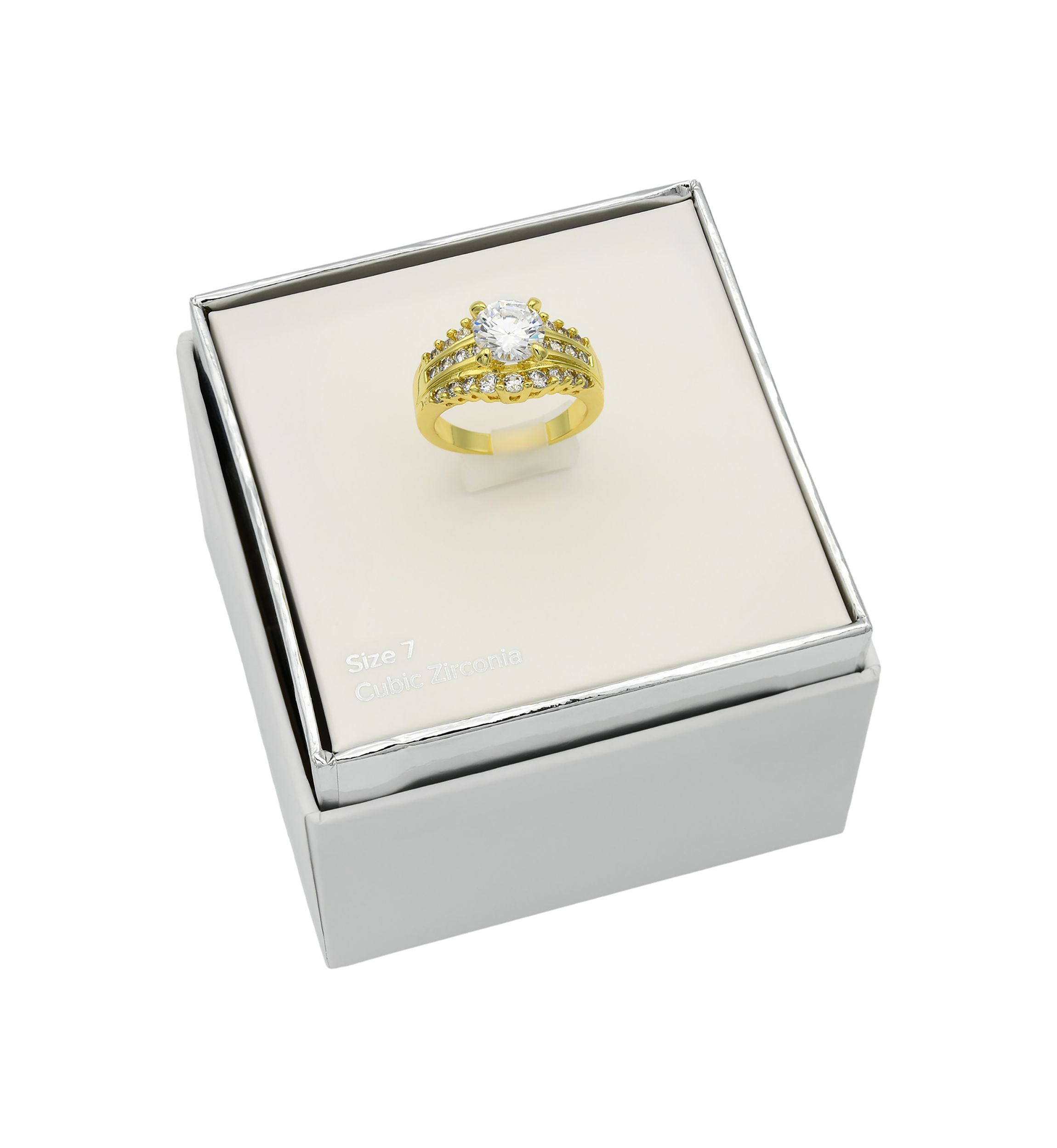 Gold Tone Cubic Zirconia Round Stone Wedding Set Ring