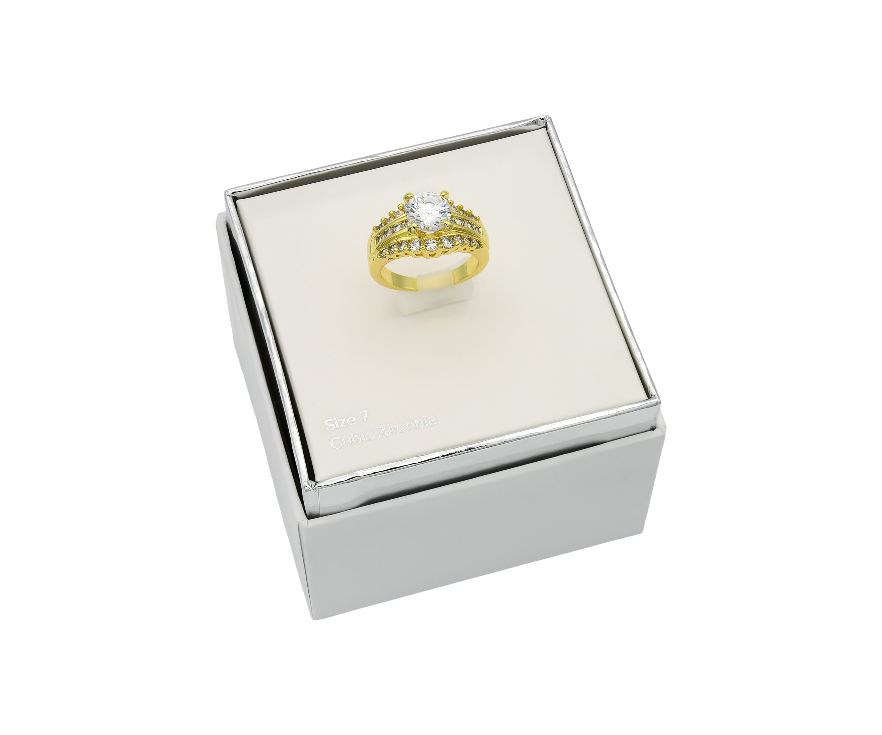Gold Tone Cubic Zirconia Round Stone Wedding Set Ring
