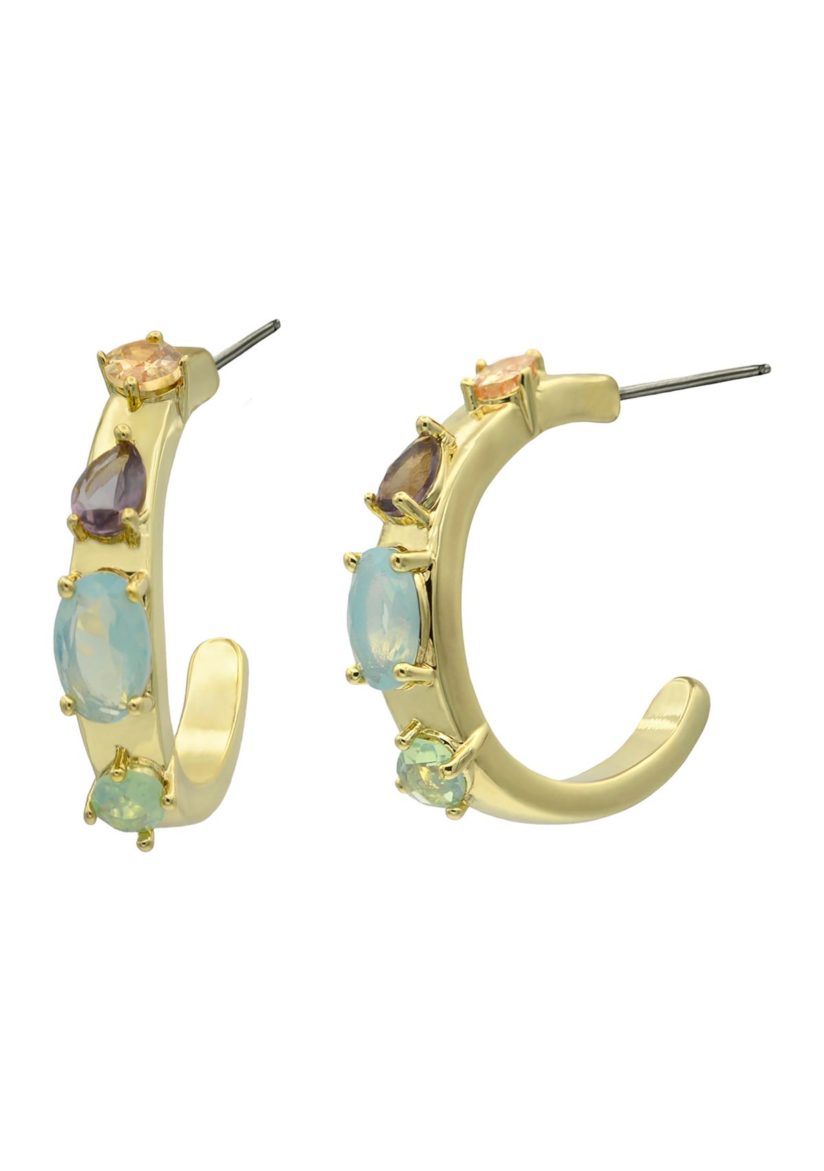 Gold Tone Multi Pear Stone Hoop Earrings