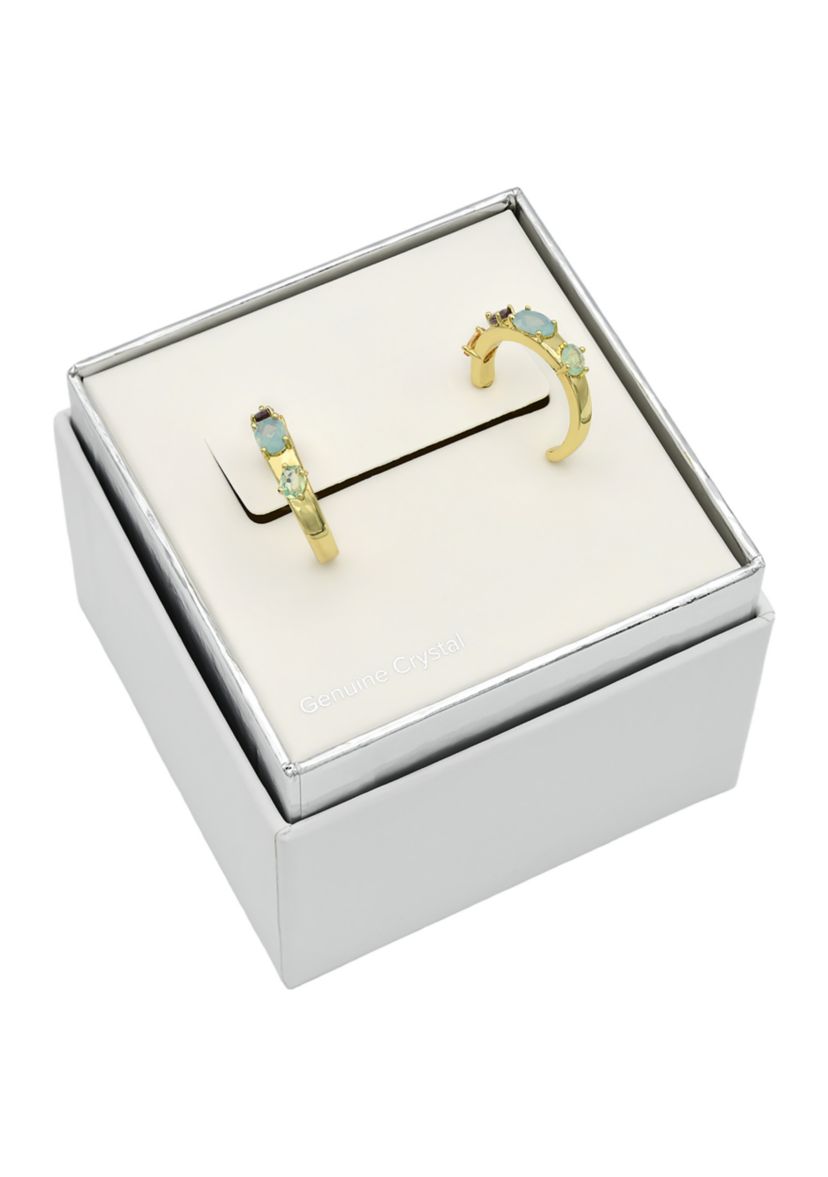 Gold Tone Multi Pear Stone Hoop Earrings
