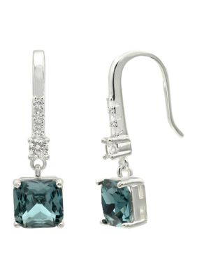 evie  emma Silver Tone Blue Square Stone Drop Earrings