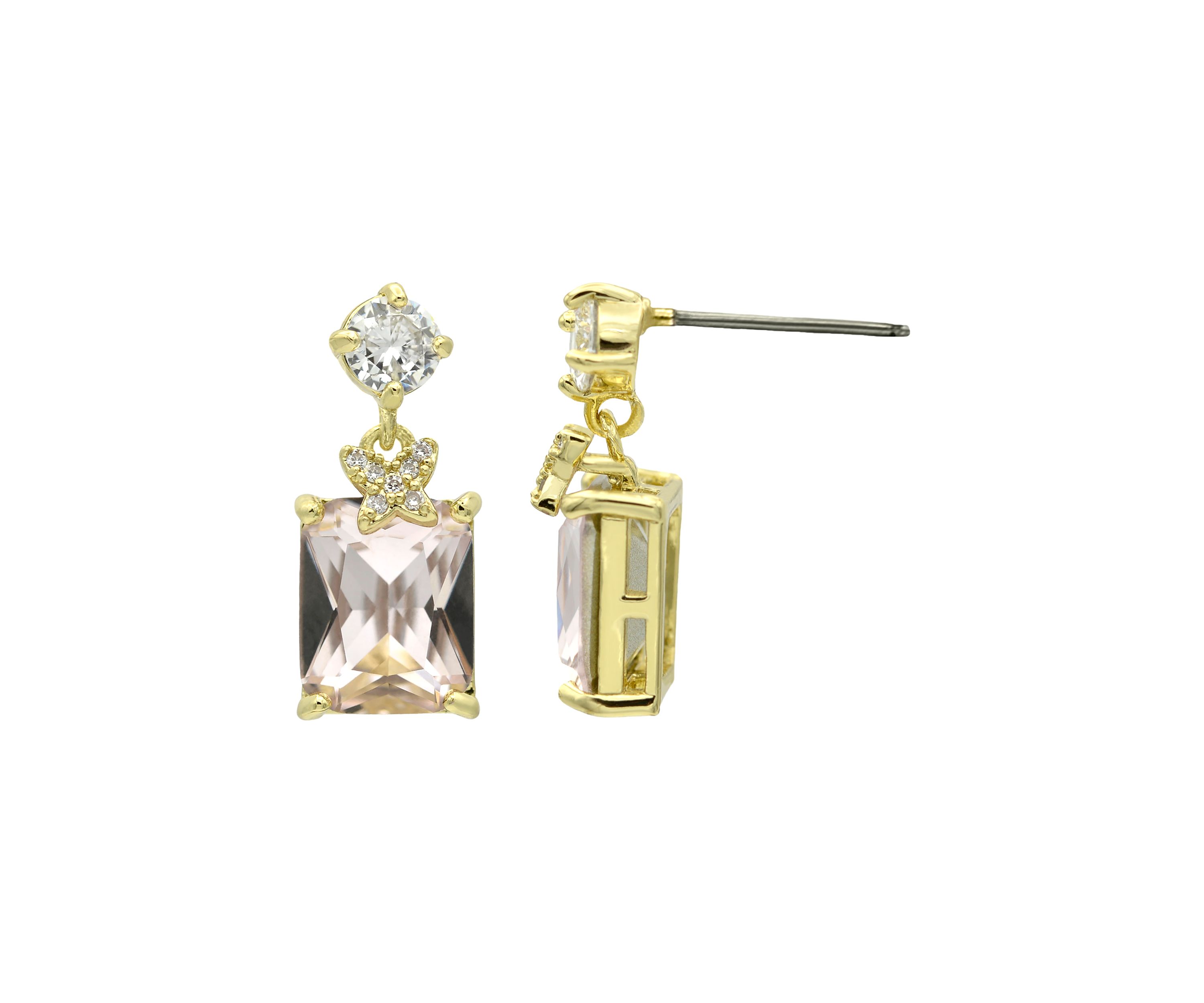 Gold Tone 2 Stone Drop Earrings