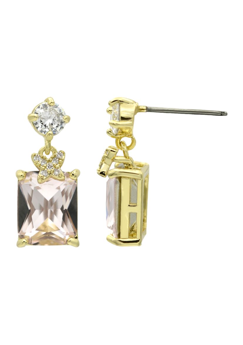 Gold Tone 2 Stone Drop Earrings