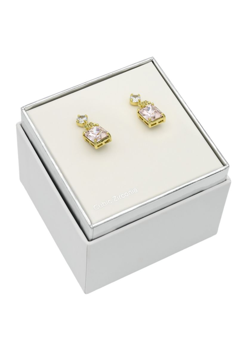 Gold Tone 2 Stone Drop Earrings