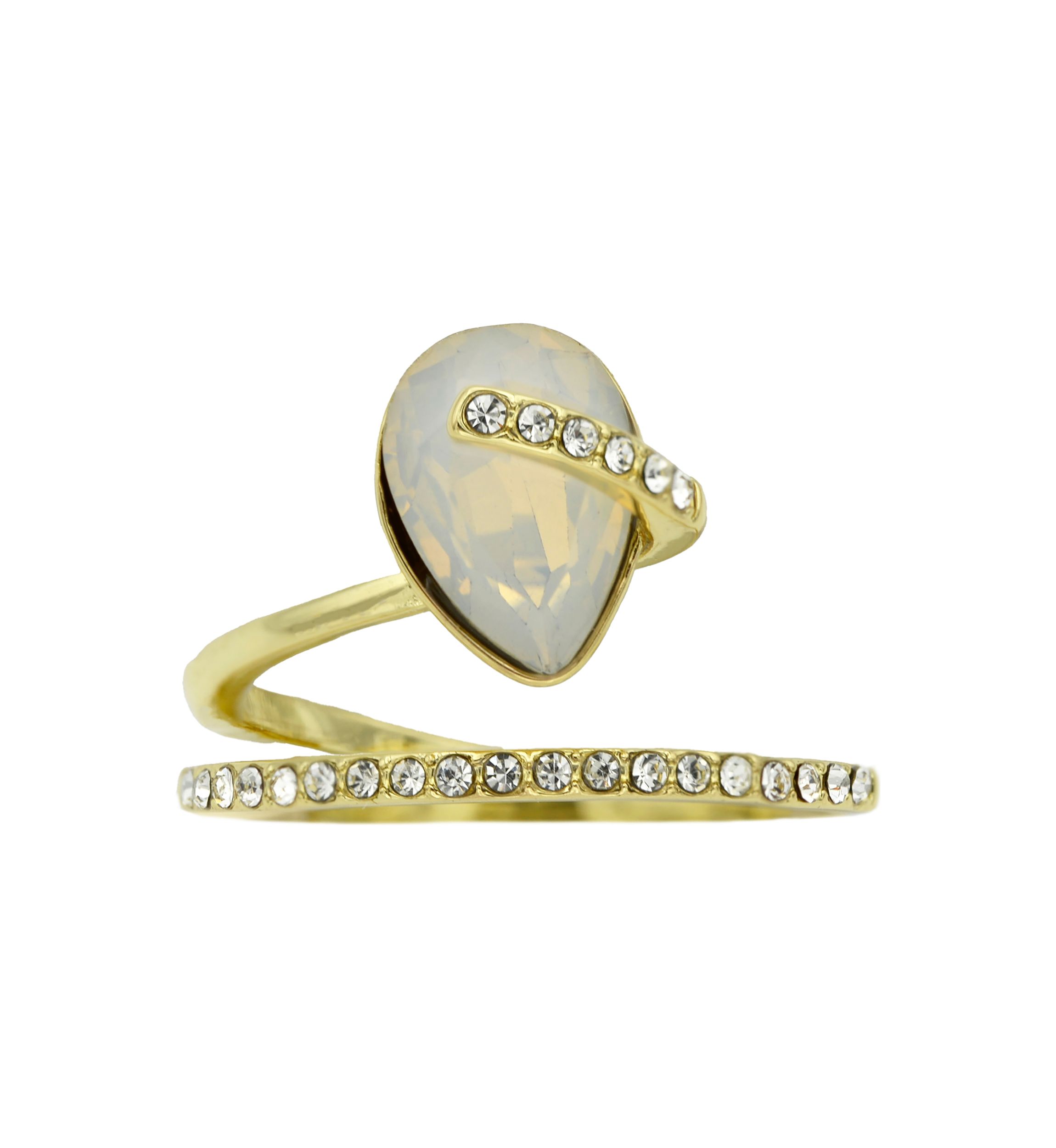 Gold Tone Opal Crystal Pavé Wrapped Band Ring