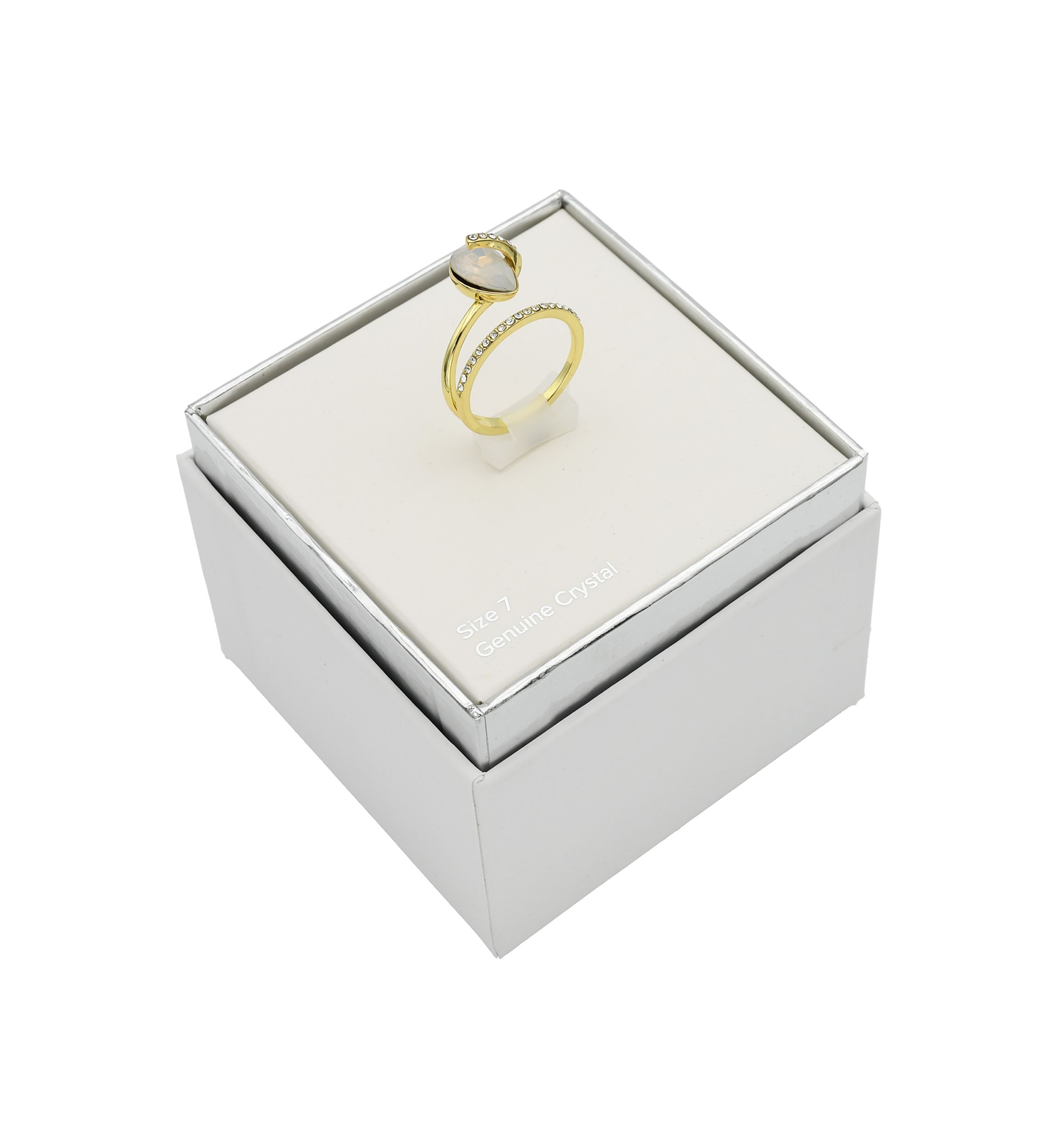 Gold Tone Opal Crystal Pavé Wrapped Band Ring