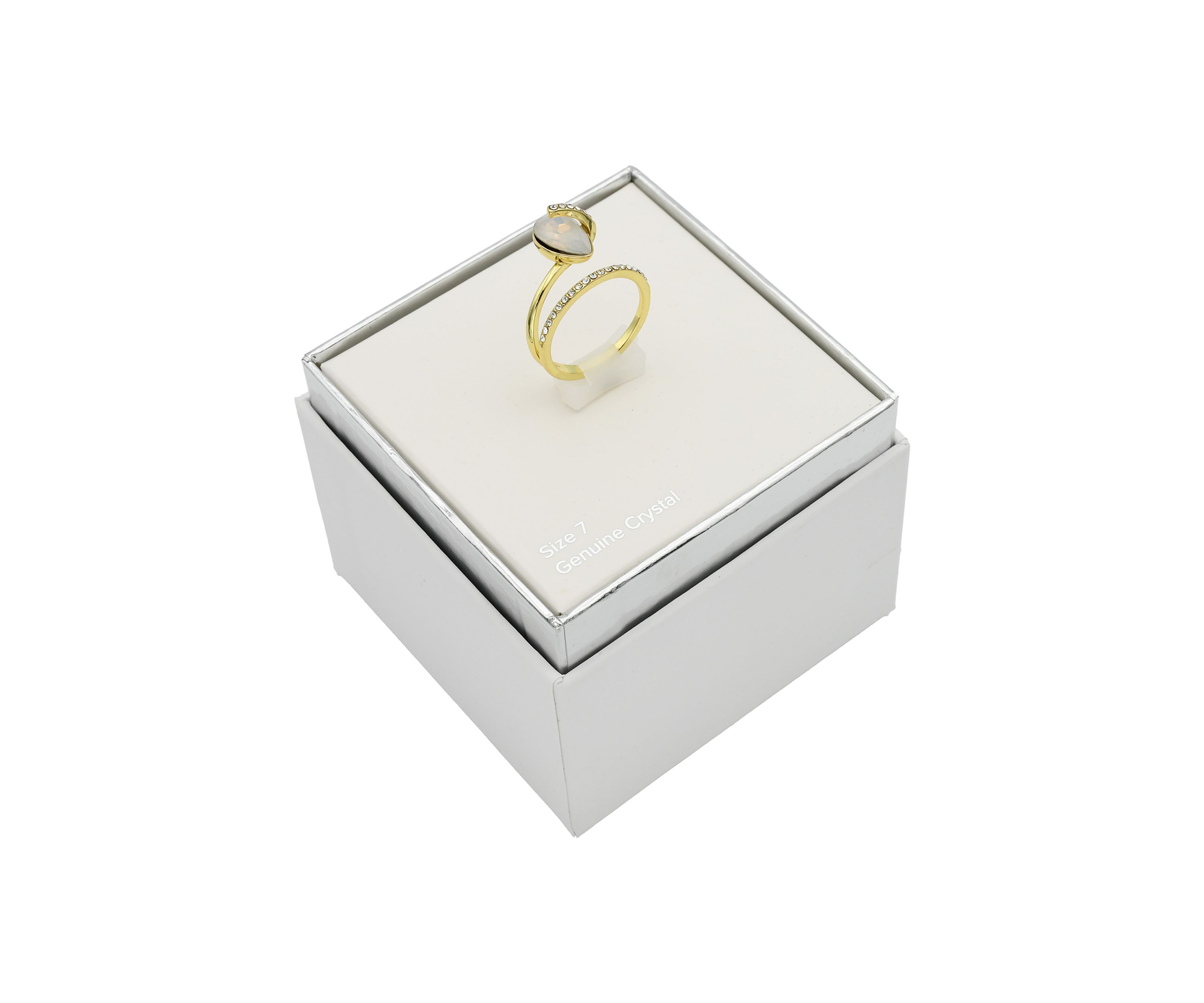 Gold Tone Opal Crystal Pavé Wrapped Band Ring