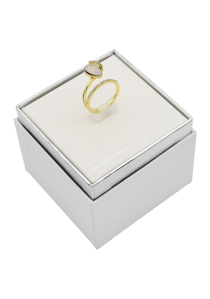 Gold Tone Opal Crystal Pavé Wrapped Band Ring