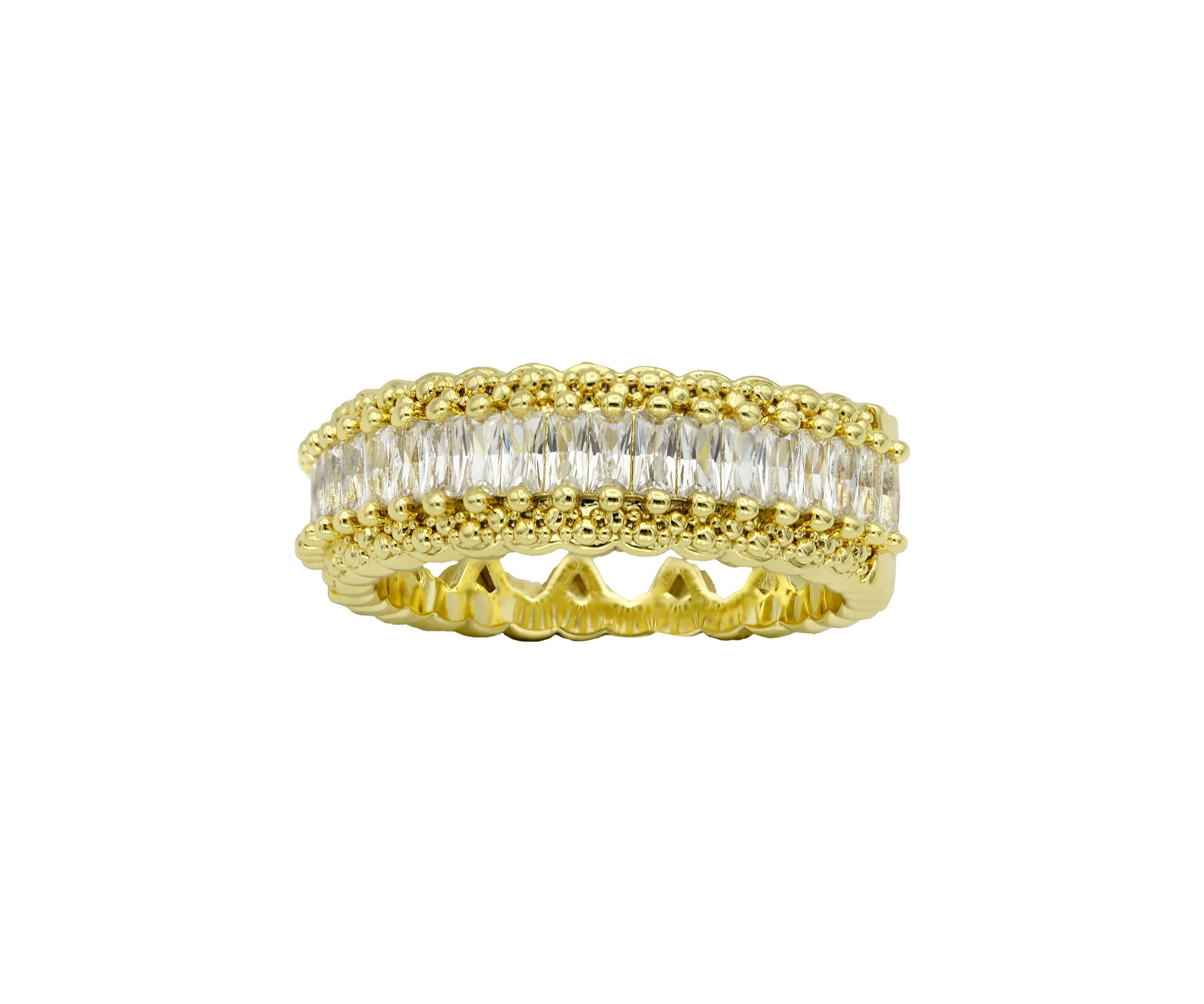Gold Tone Emerald Cubic Zirconia Pave Band Ring