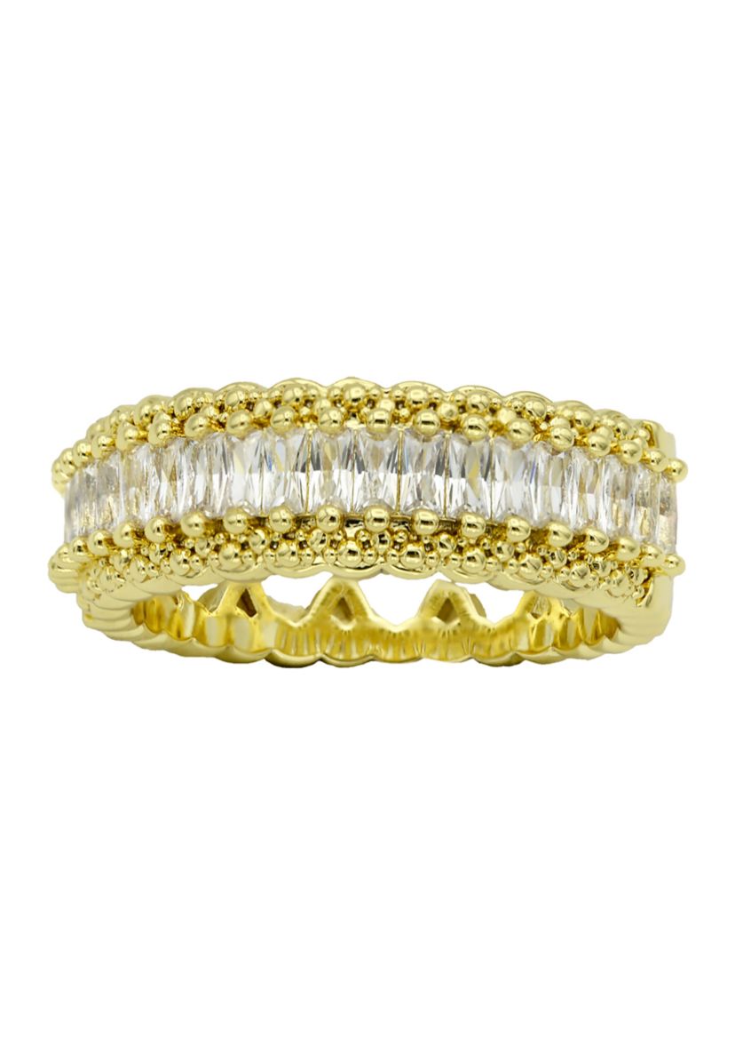 Gold Tone Emerald Cubic Zirconia Pave Band Ring
