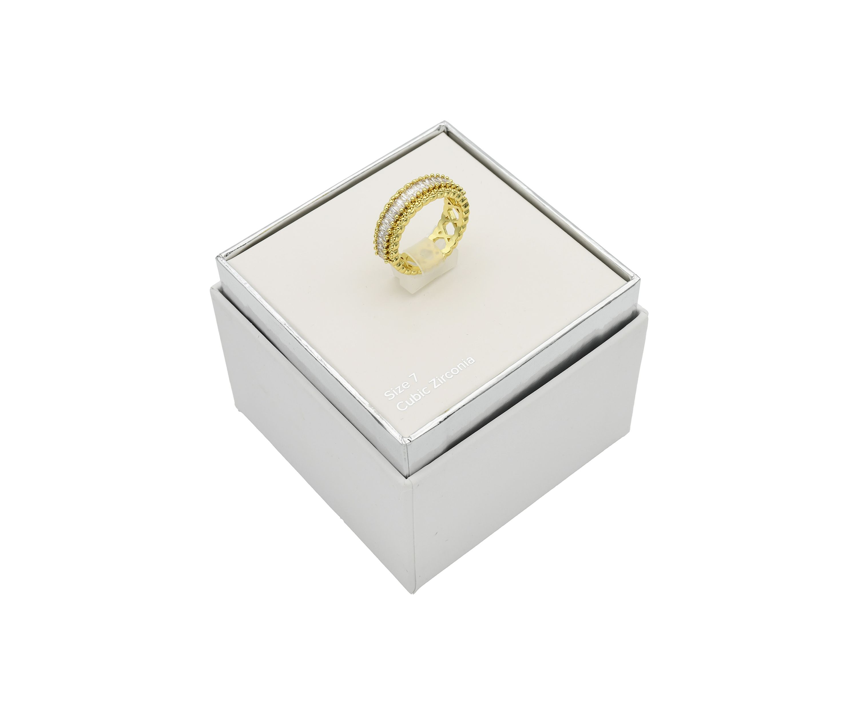 Gold Tone Emerald Cubic Zirconia Pave Band Ring