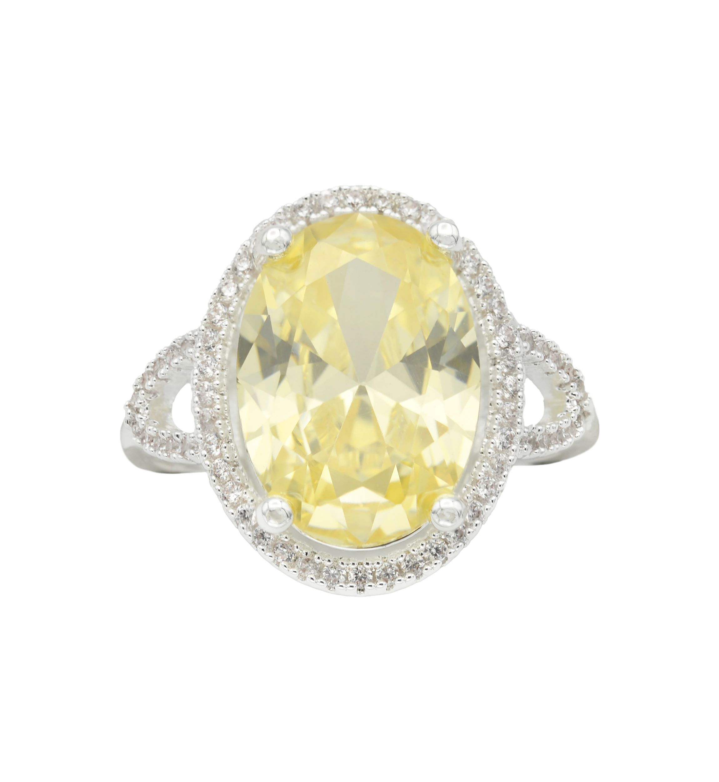 Silver Tone Jonquil Oval Cubic Zirconia Halo Open Band Ring