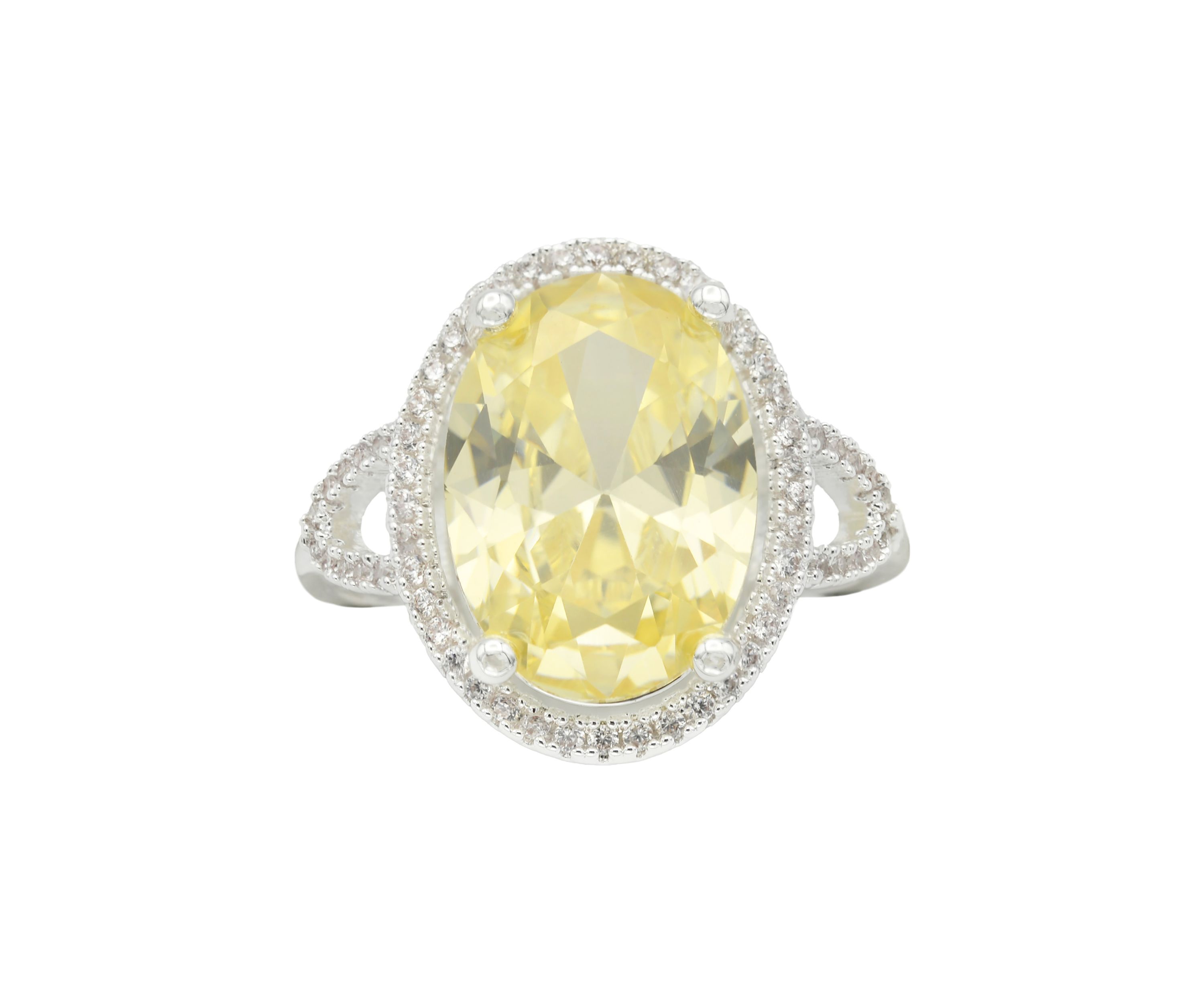 Silver Tone Jonquil Oval Cubic Zirconia Halo Open Band Ring