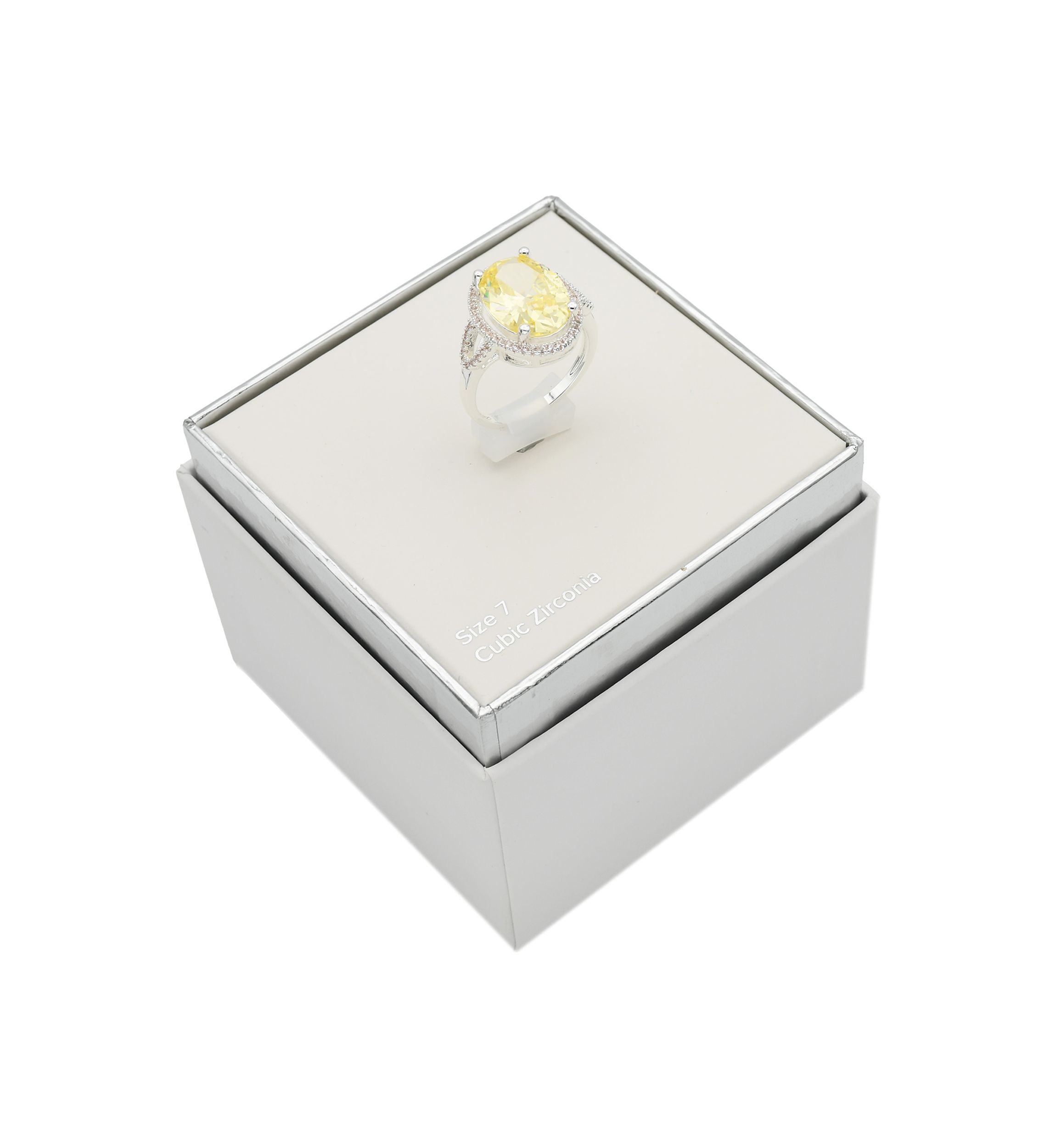 Silver Tone Jonquil Oval Cubic Zirconia Halo Open Band Ring