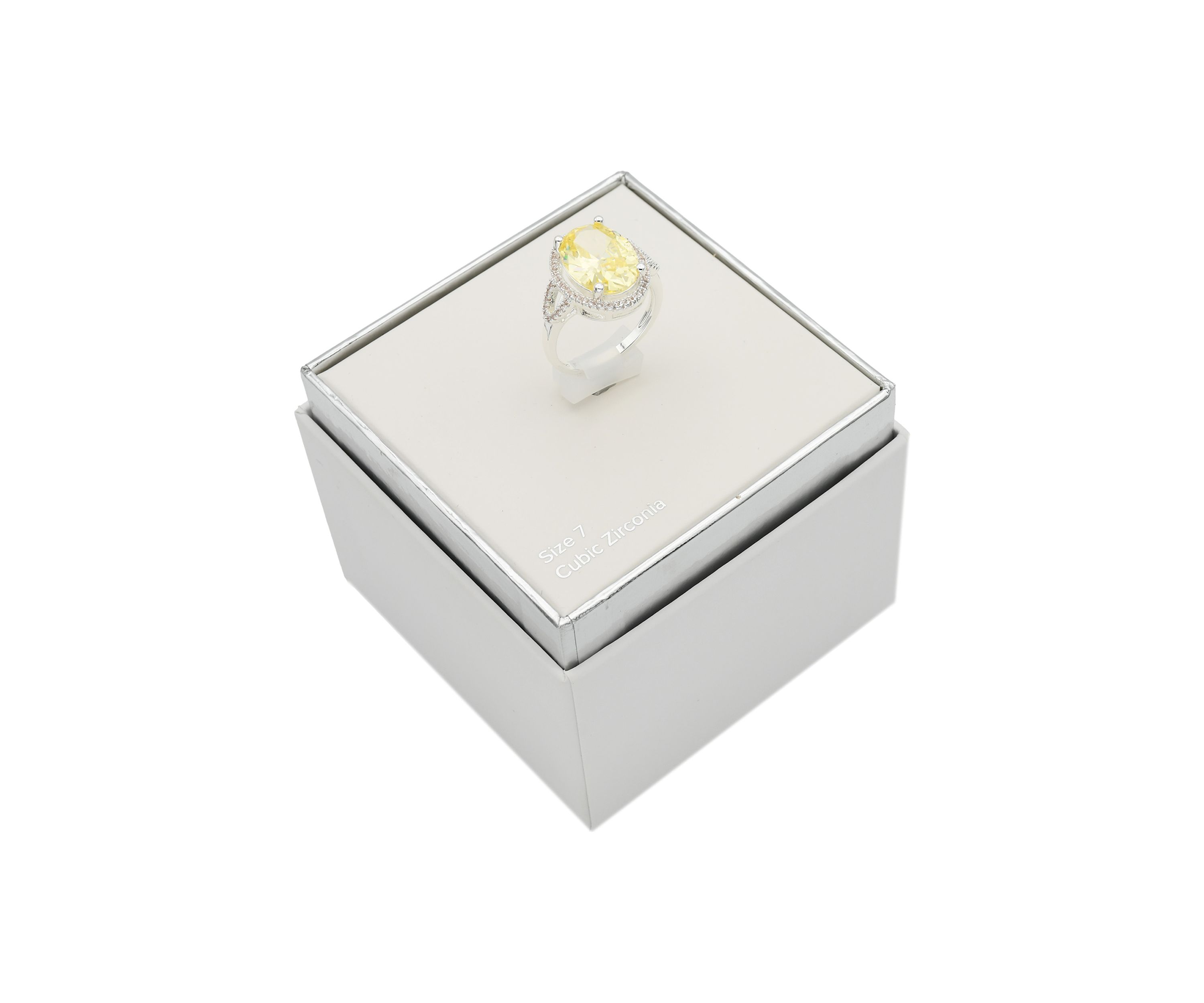 Silver Tone Jonquil Oval Cubic Zirconia Halo Open Band Ring