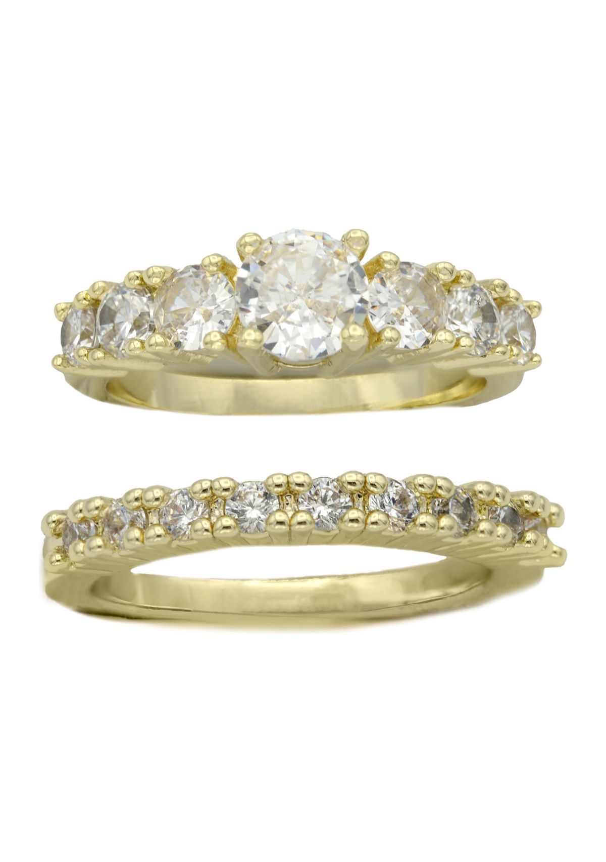 Gold Tone Cubic Zirconia Engagement Band Set