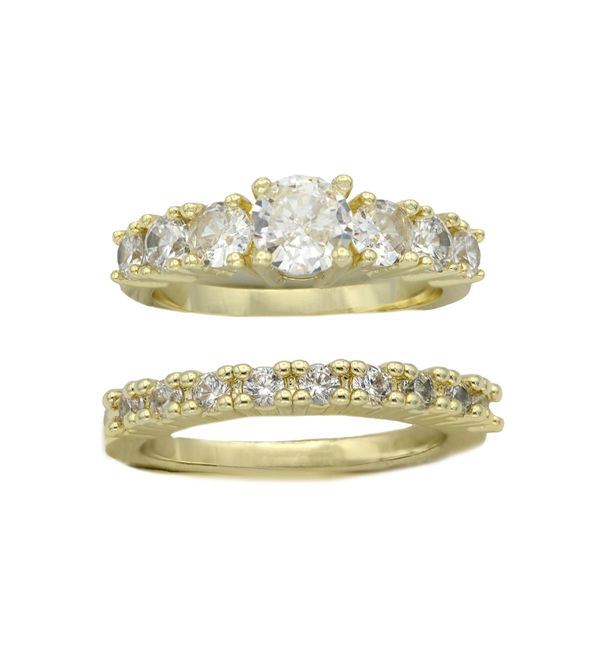 Gold Tone Cubic Zirconia Engagement Band Set