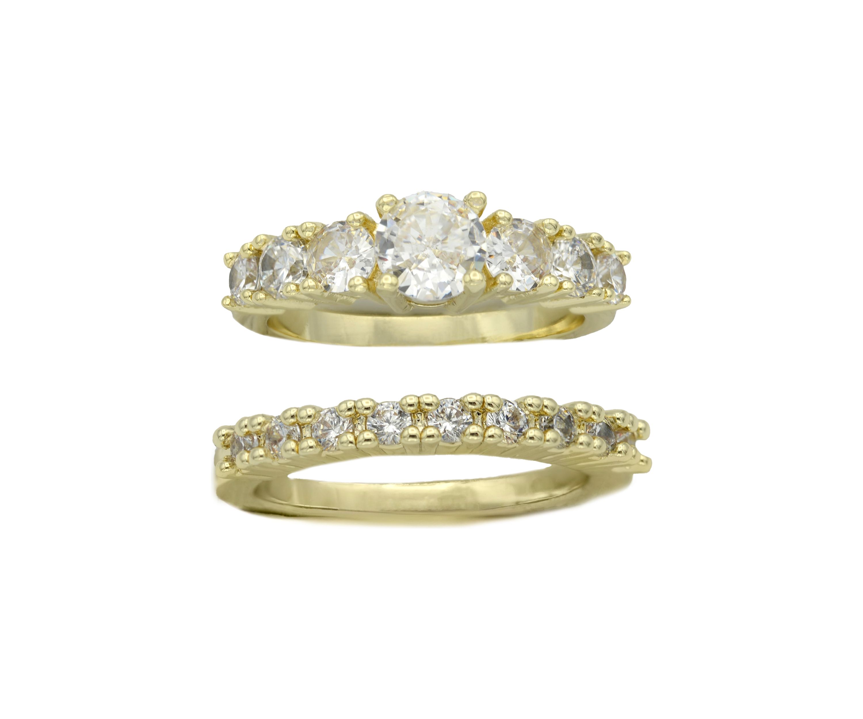Gold Tone Cubic Zirconia Engagement Band Set