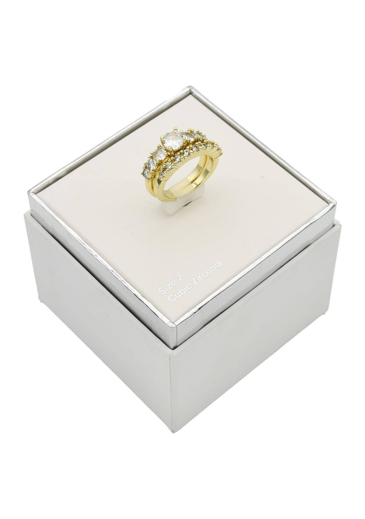 Gold Tone Cubic Zirconia Engagement Band Set