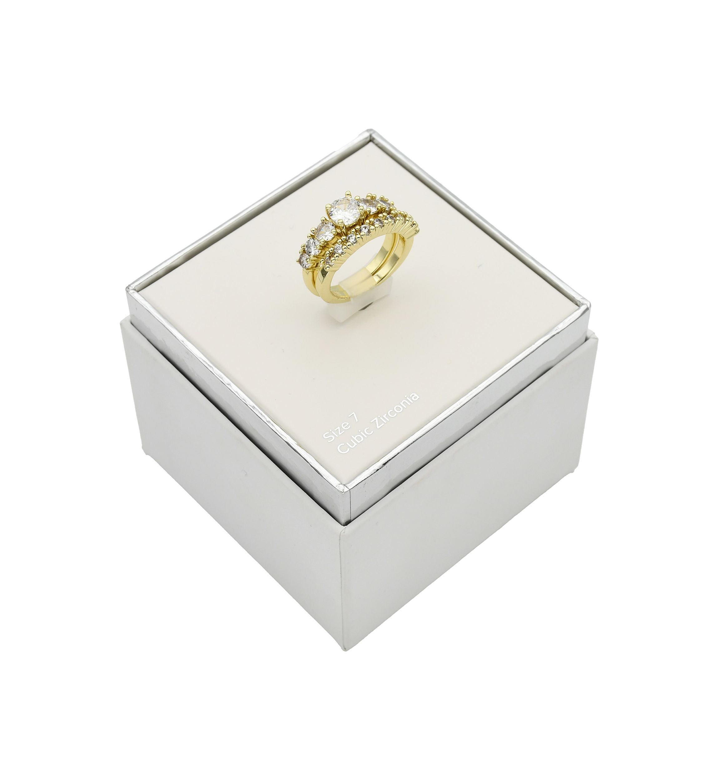 Gold Tone Cubic Zirconia Engagement Band Set