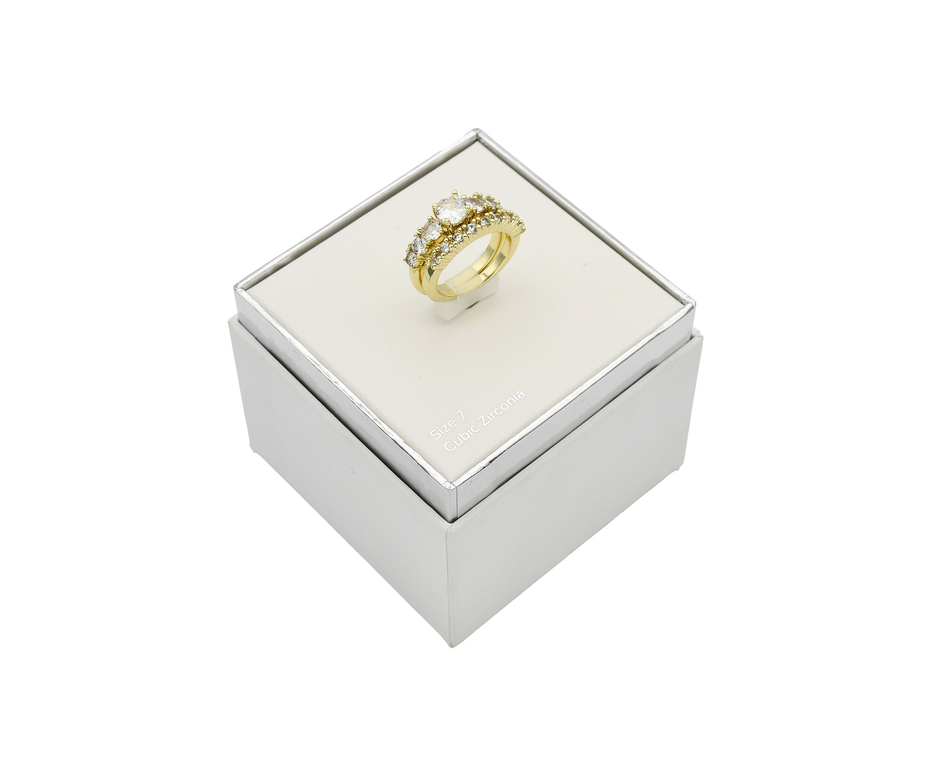 Gold Tone Cubic Zirconia Engagement Band Set