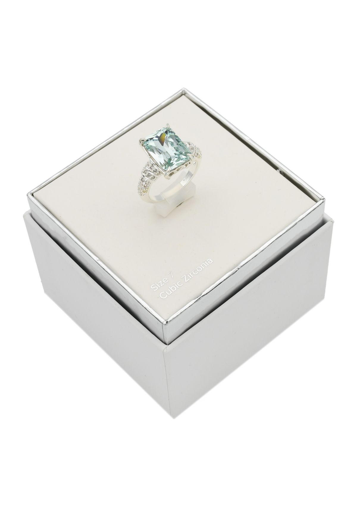 Silver Tone Large Aquamarine Ascher Cut Cocktail Ring