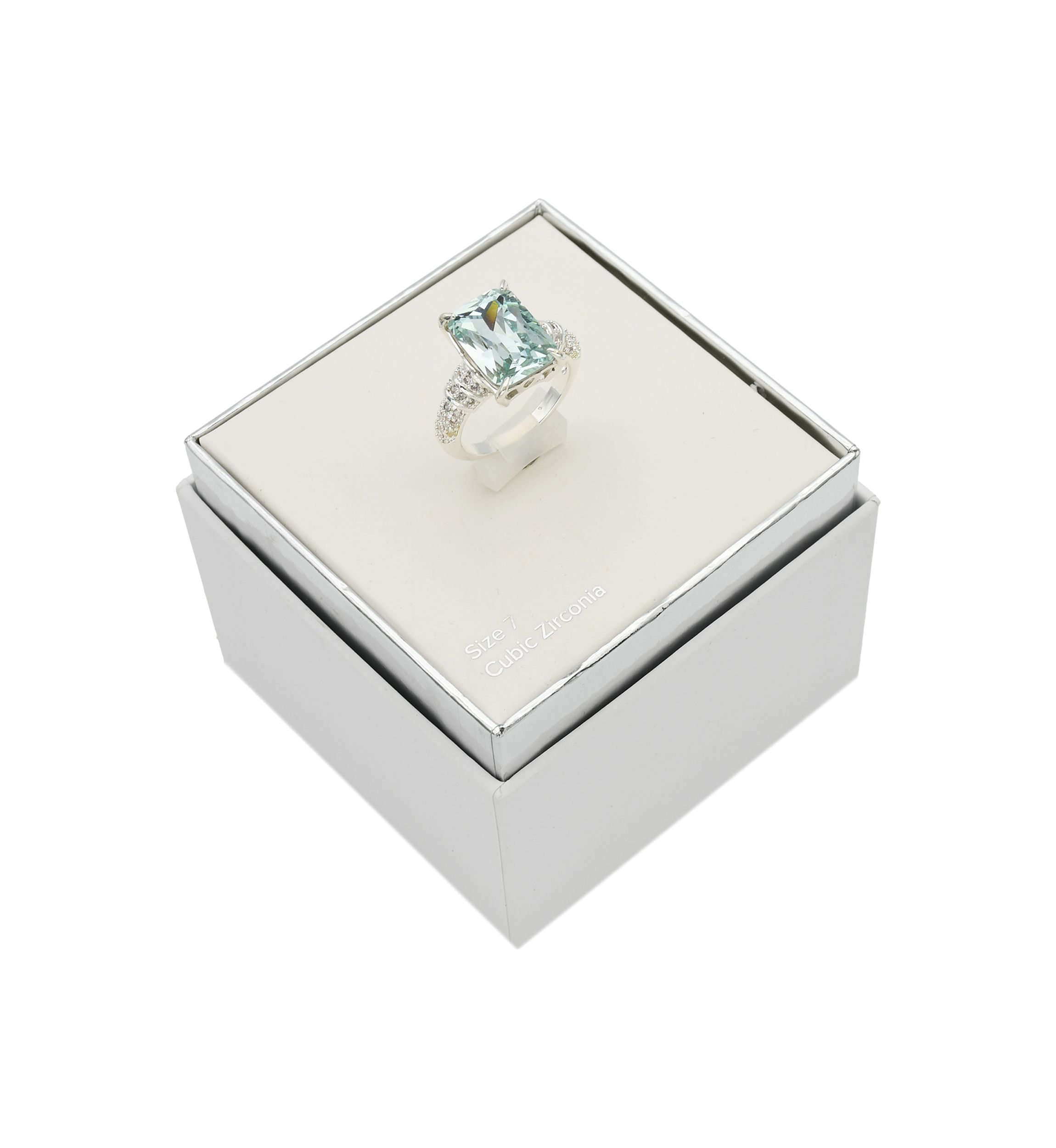 Silver Tone Large Aquamarine Ascher Cut Cocktail Ring