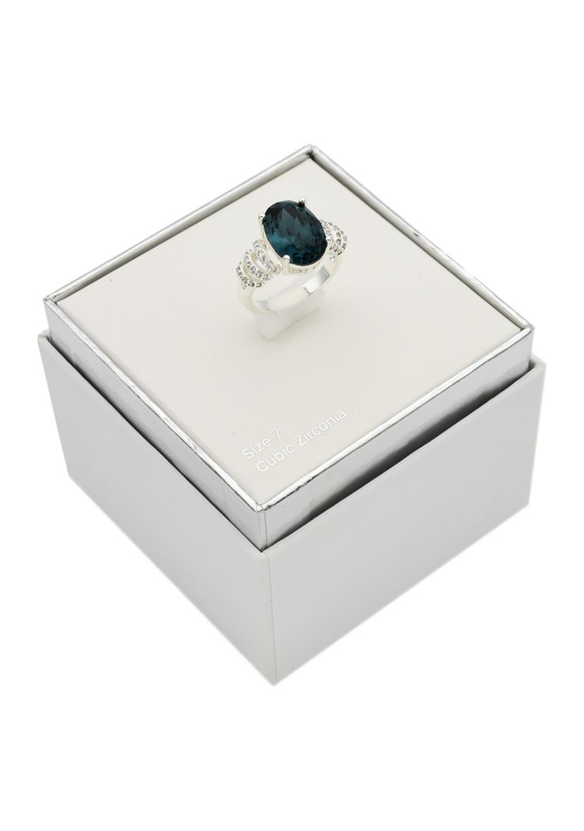 Blue Oval Stone Cubic Zirconia Wrap Band Ring