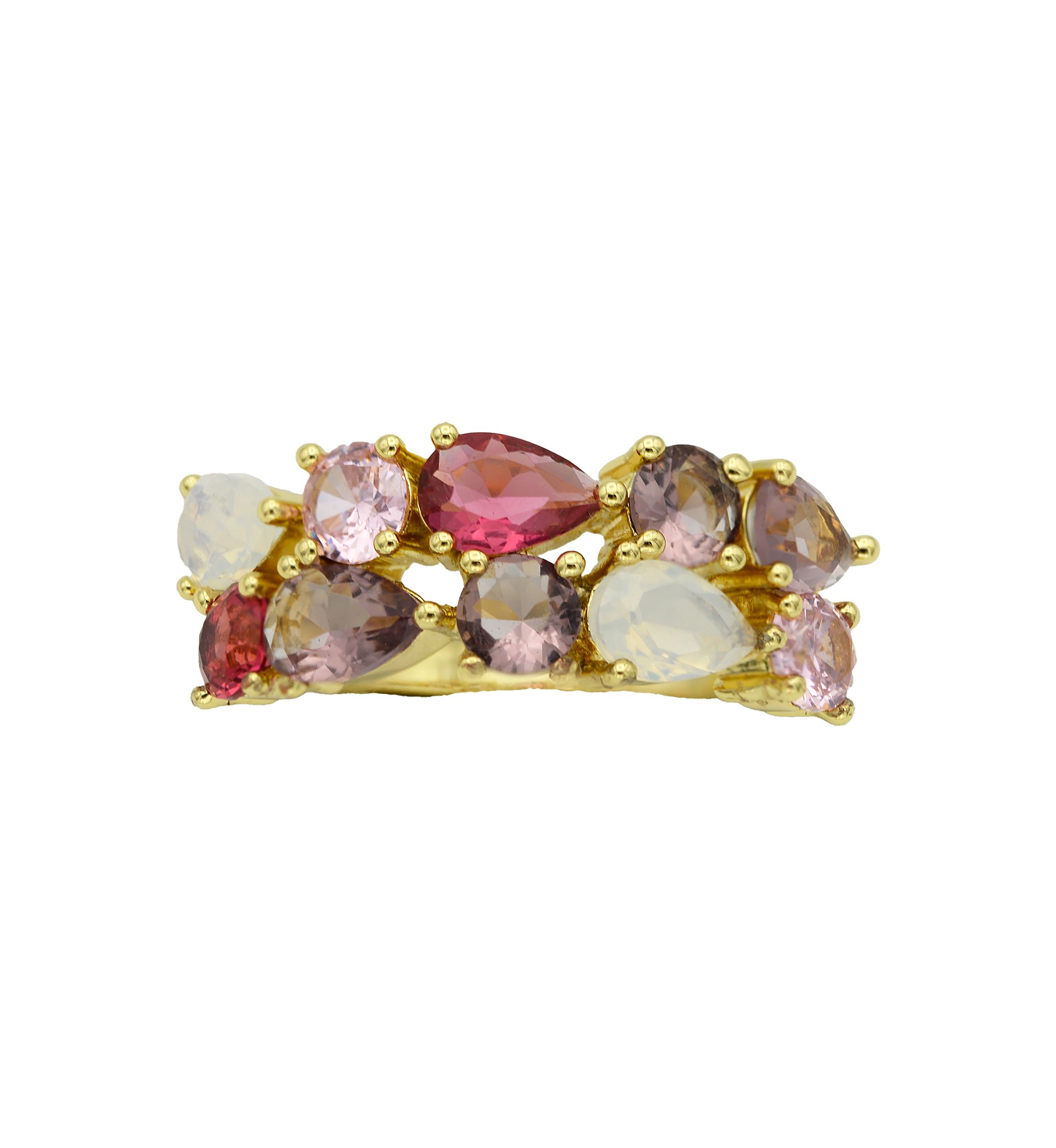 Lab Created Gold Tone Multi Stone Double Row Ring