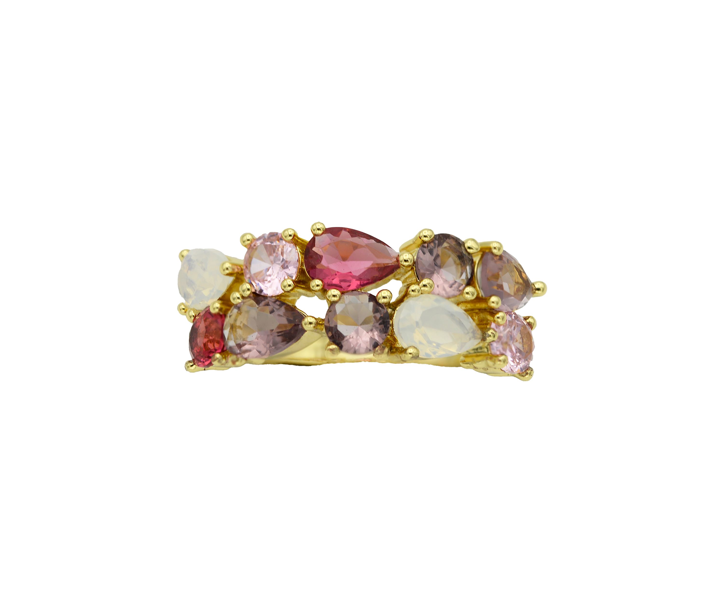 Lab Created Gold Tone Multi Stone Double Row Ring