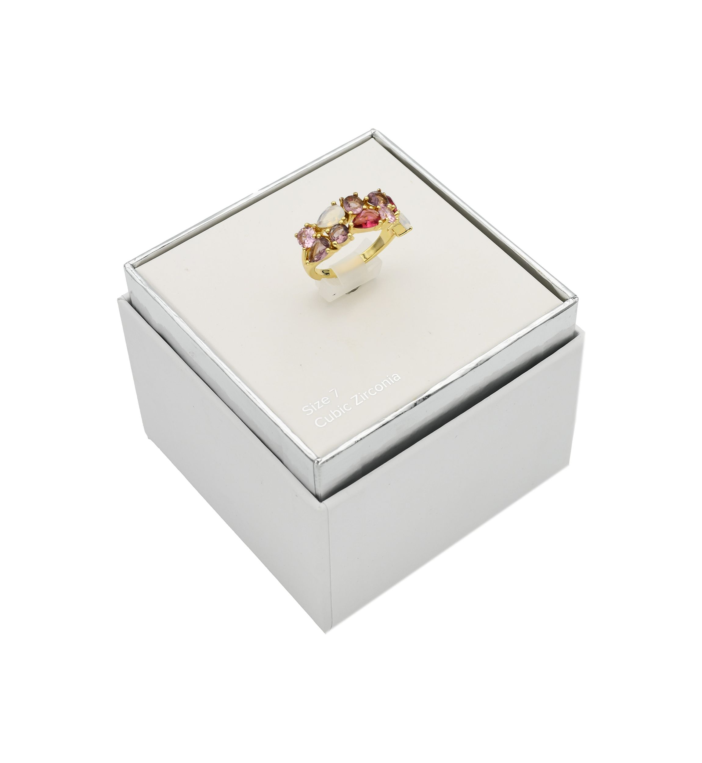 Lab Created Gold Tone Multi Stone Double Row Ring