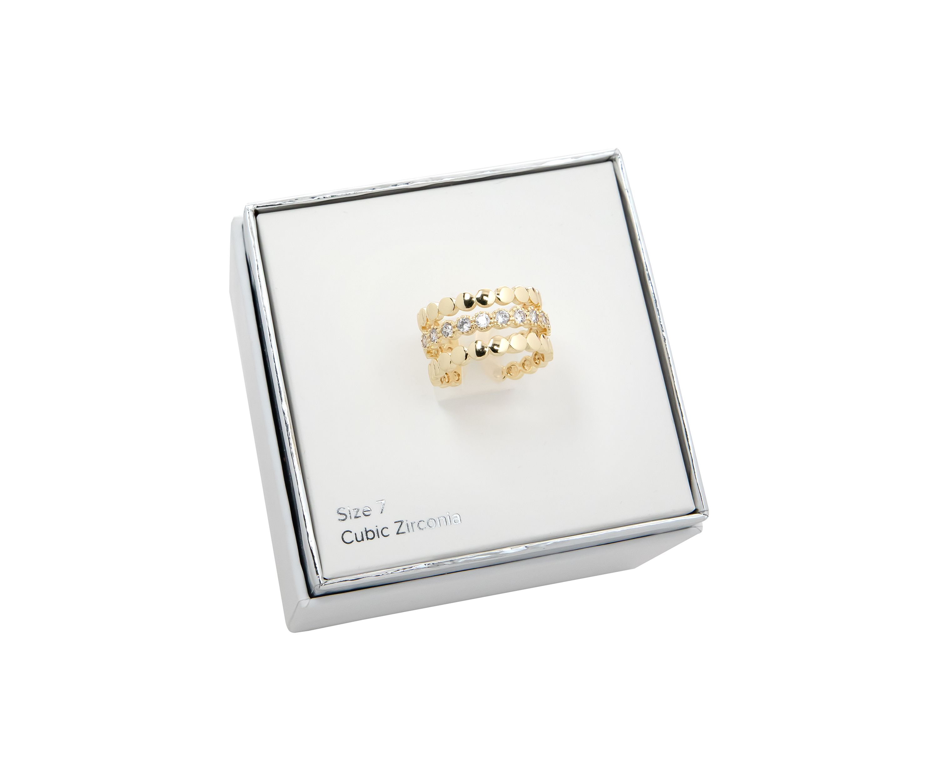 Gold Tone Round Cubic Zirconia Stone Faux Stack Band Ring