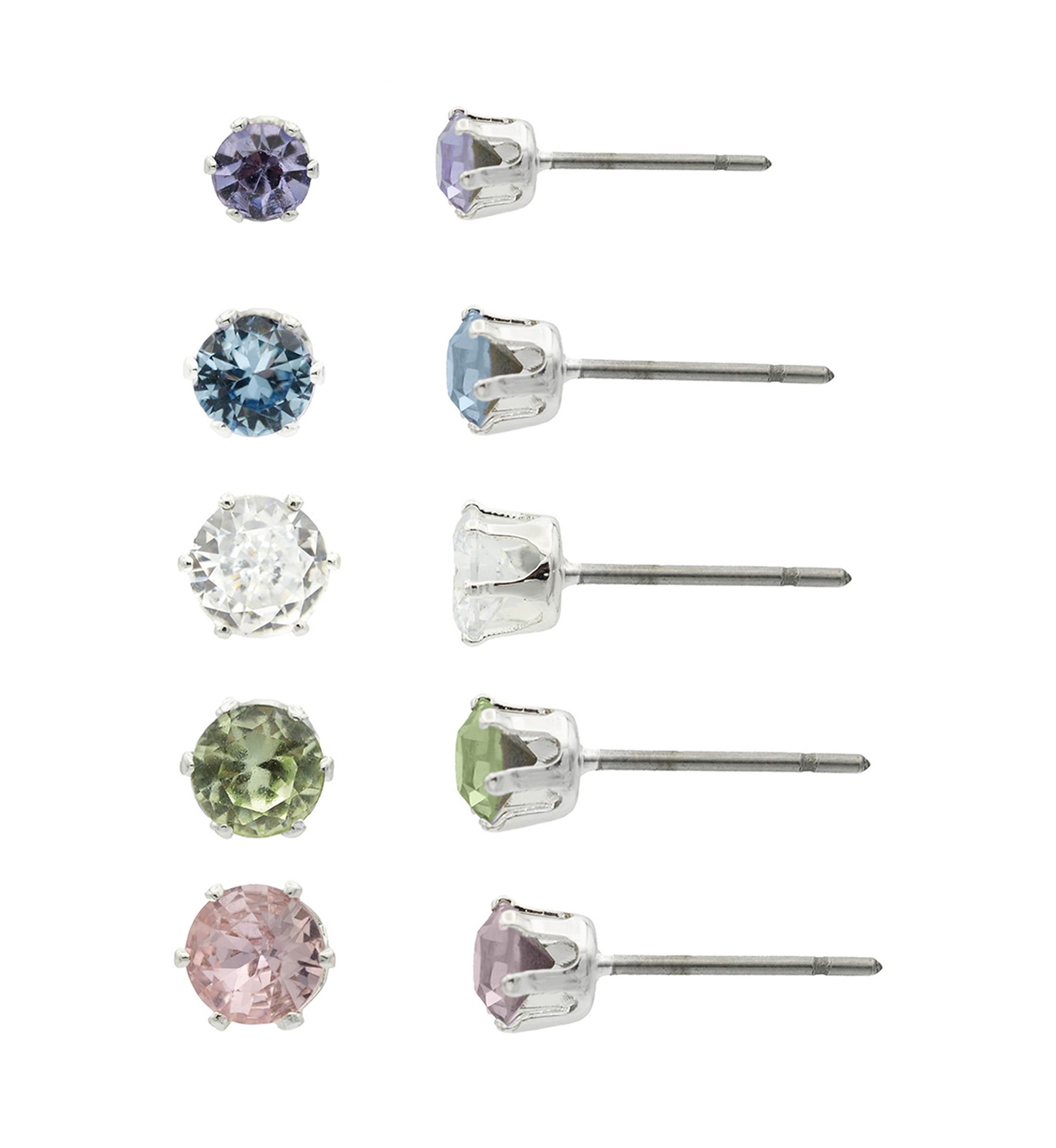 Silver Tone 5 Pack Multi Earring Set