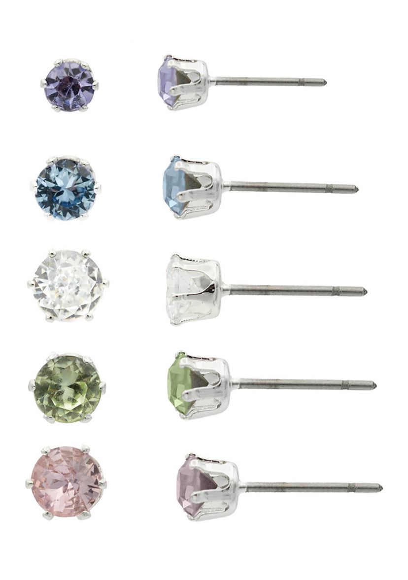 Silver Tone 5 Pack Multi Earring Set