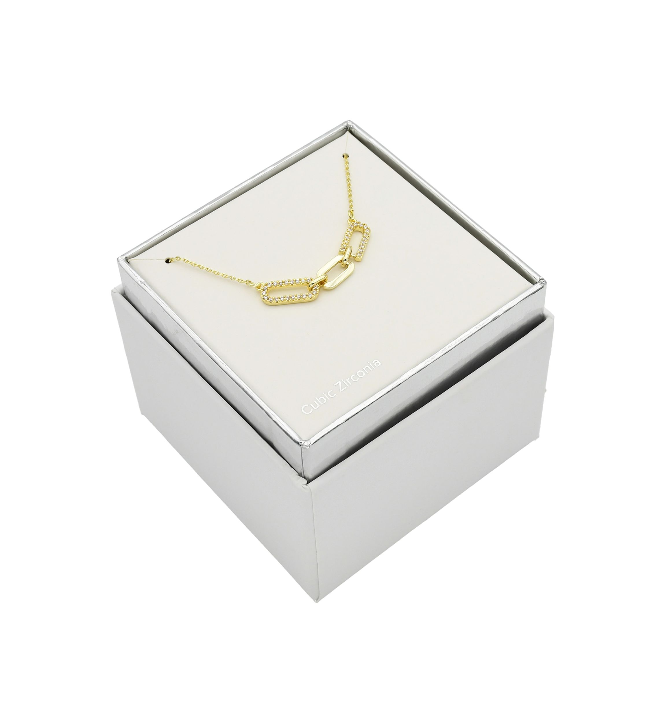 Gold Tone Cubic Zirconia Pavé Open Links Necklace