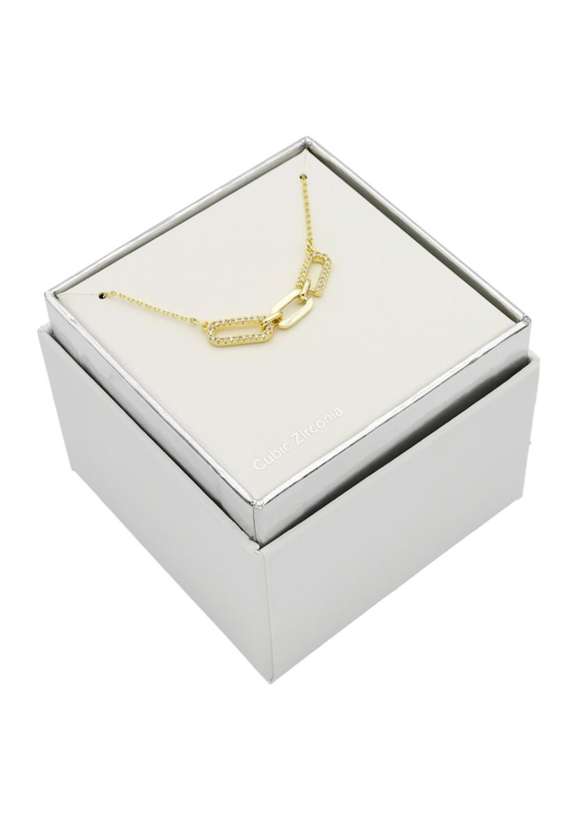 Gold Tone Cubic Zirconia Pavé Open Links Necklace