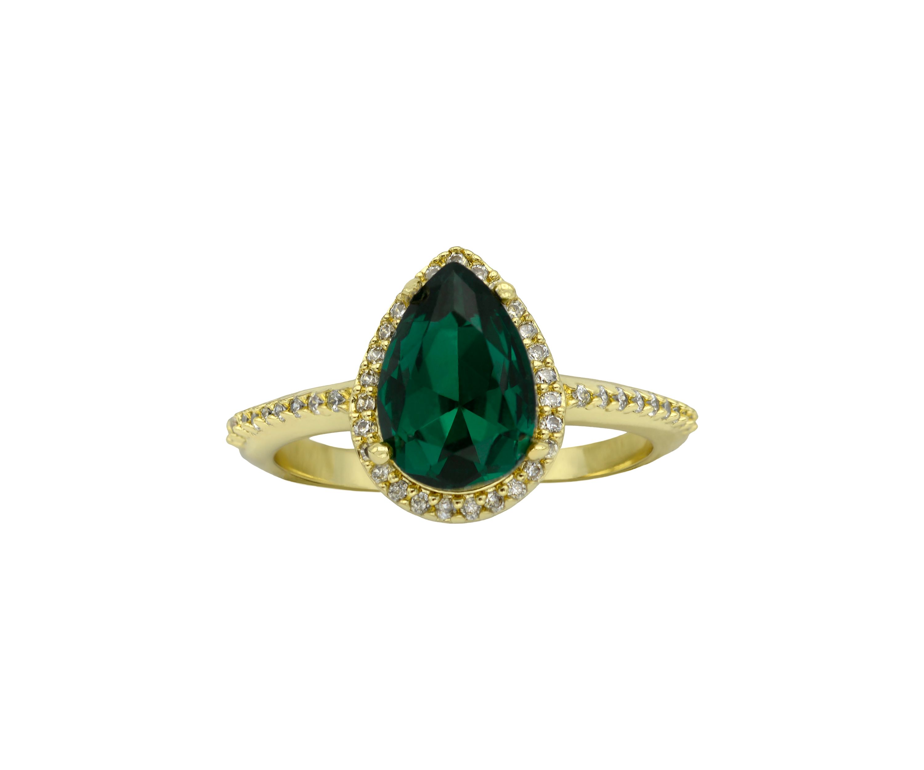 Lab Created Gold Tone Emerald Pear Cut Halo Pave Band