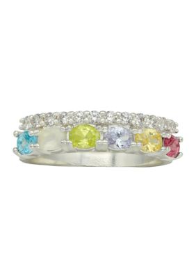 evie & emma Lab Created Silver Tone Multi CZ Double Row Pave Band Ring