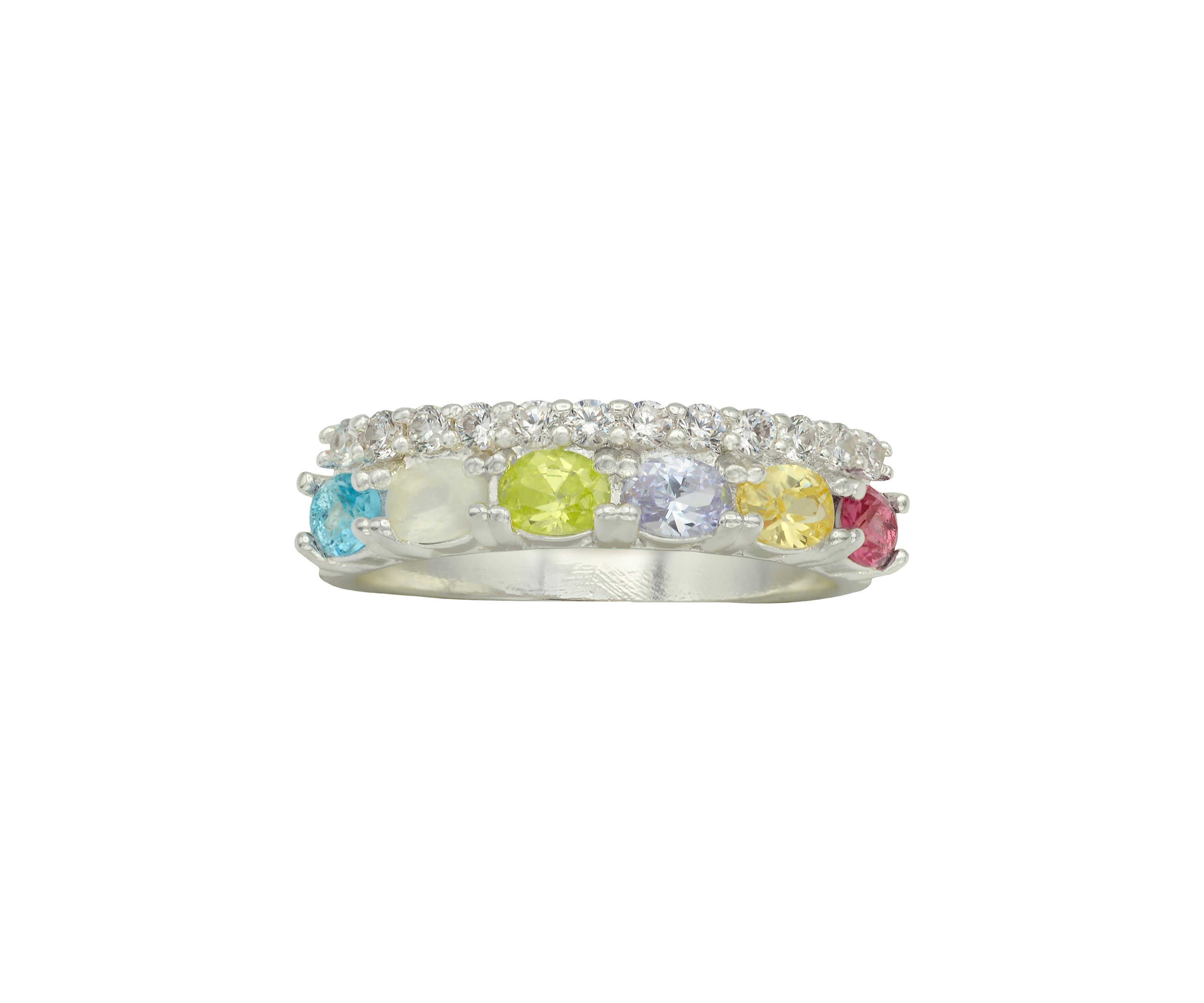 Lab Created Silver Tone Multi CZ Double Row Pave Band Ring